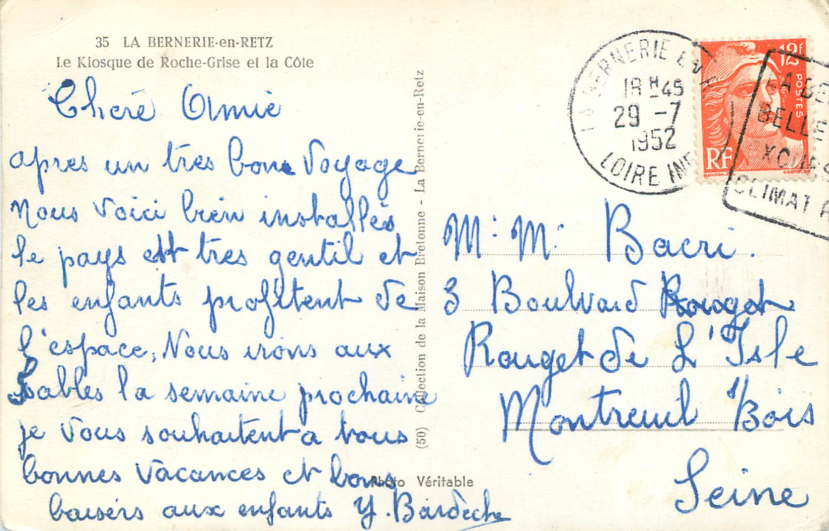 CPM La Bernerie en Retz le Klosque de rocher grise et la cote — Rückseite
