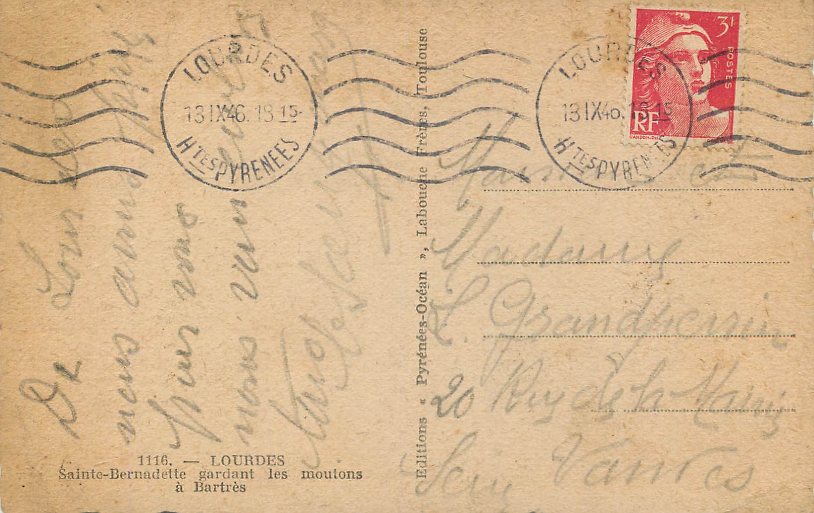 CPA Lourdes sainte bernadette gardant les moutons a bartres — Verso