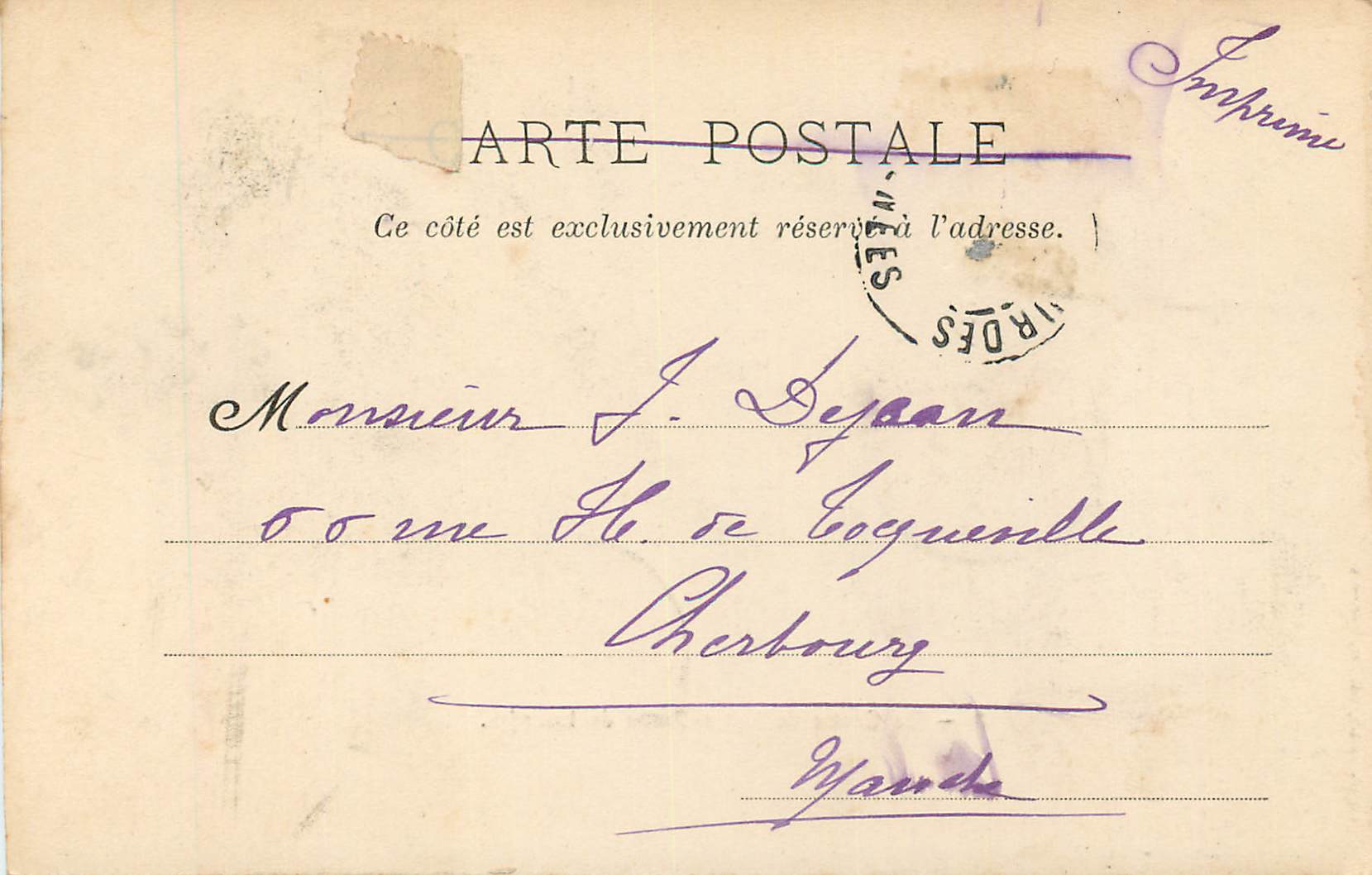 CPA Lourdes la grotte de N D (carte 1900) — Verso