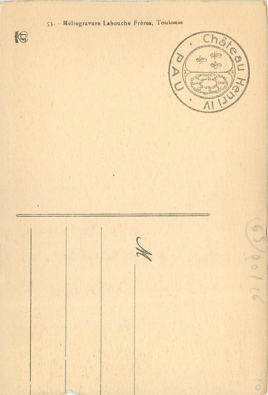 Pau - Schloss Henri IV - Salle des Gardes — Verlag Labouche Frères, Toulouse, Nr. 53 — Rückseite