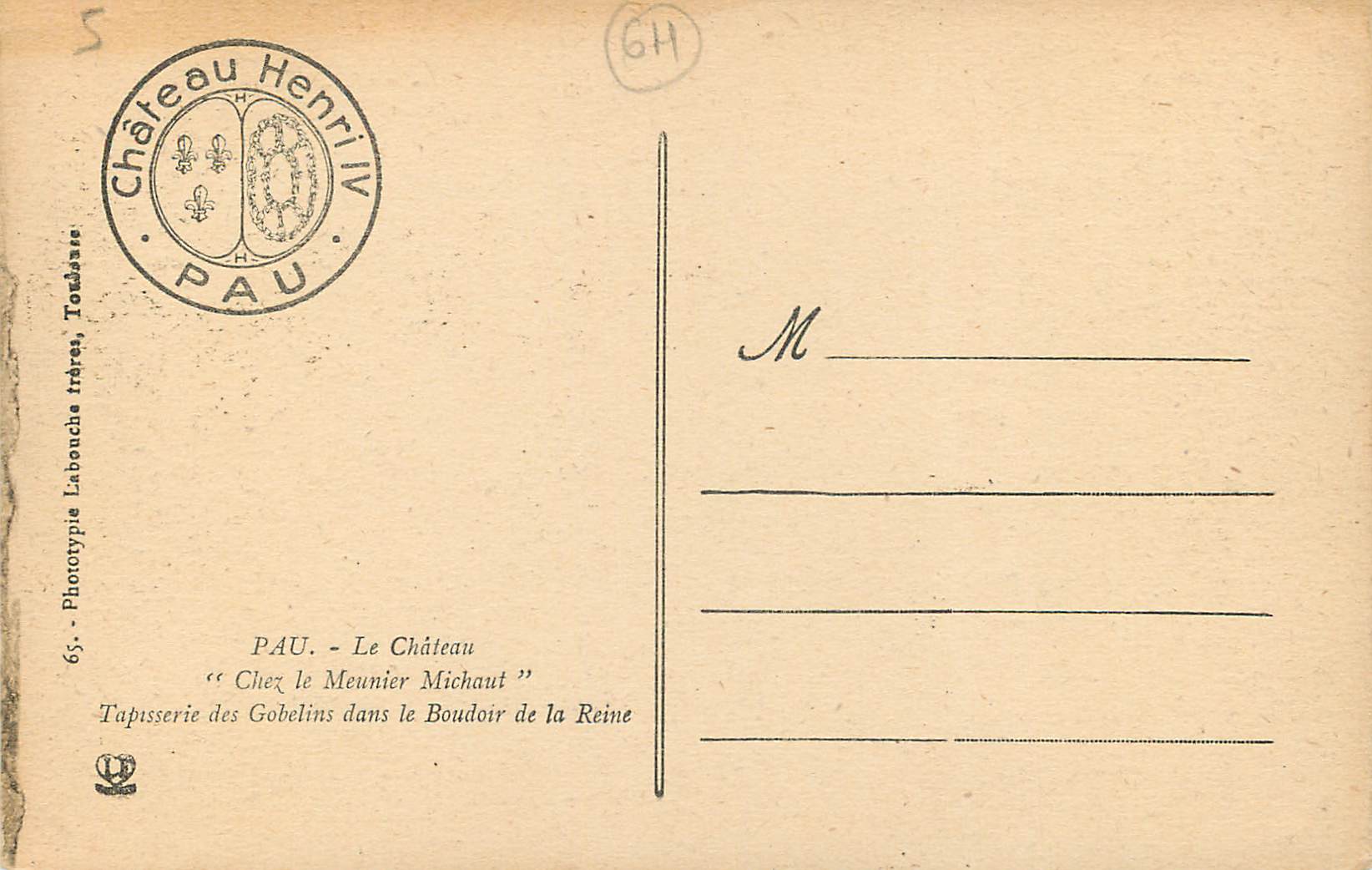 CPA Pau le chateau chez le meunier michaut tapisserie des gobelins dans le boudoir de la reine — Verso