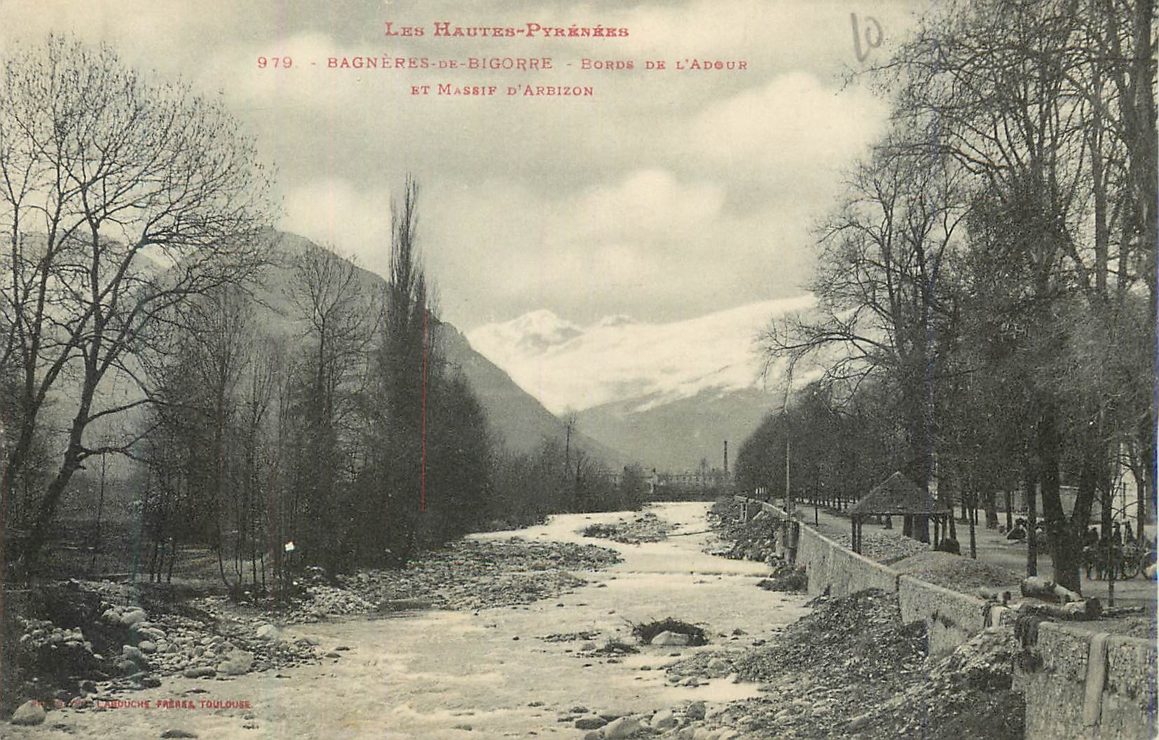 Bagnères-de-Bigorre — Bords de l'Adour et Massif d'Arbizon — Éditeur L. F. Chidouche, Toulouse, n° 979