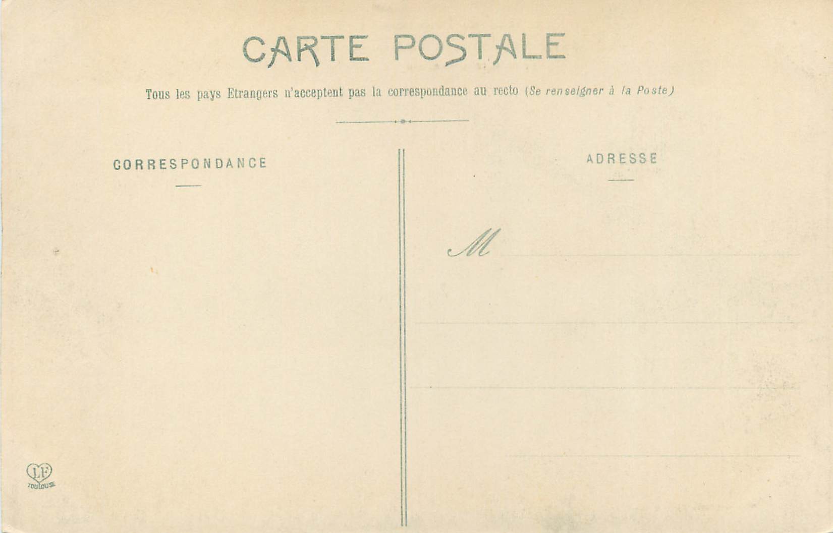 Bagnères-de-Bigorre — Bords de l'Adour et Massif d'Arbizon — Éditeur L. F. Chidouche, Toulouse, n° 979 — Achterkant