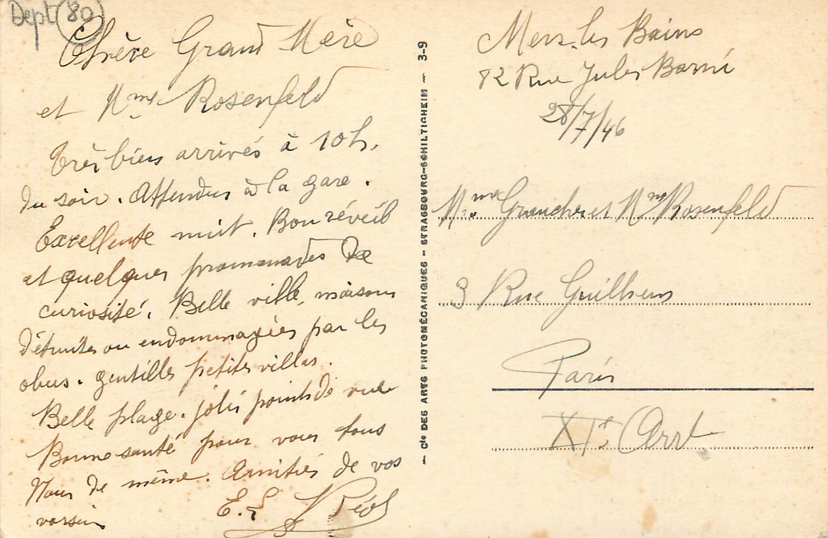 CPA Mers les bains l'esplanade — Verso