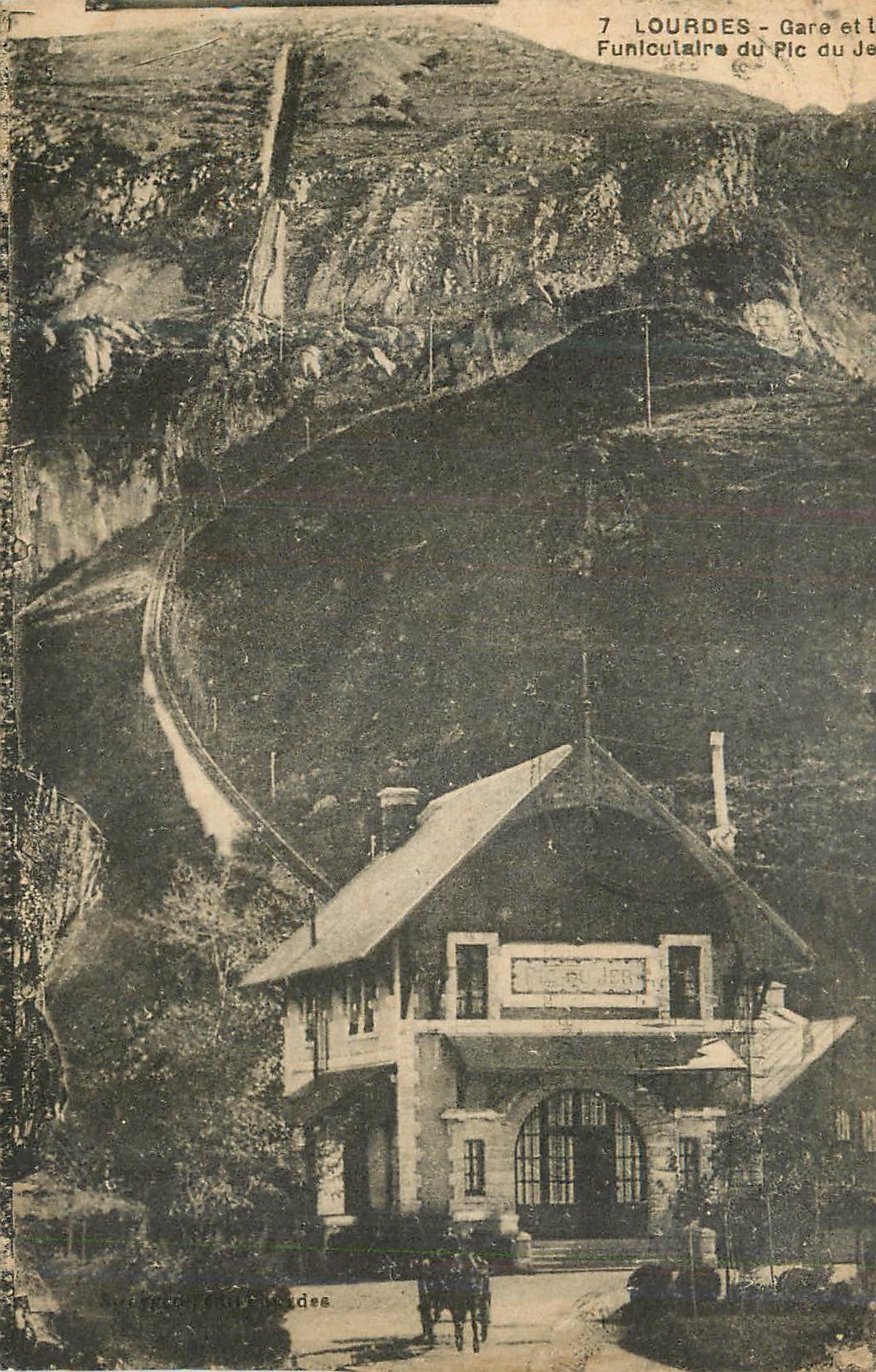 CPA Lourdes gare et funiculaire du pic de jer