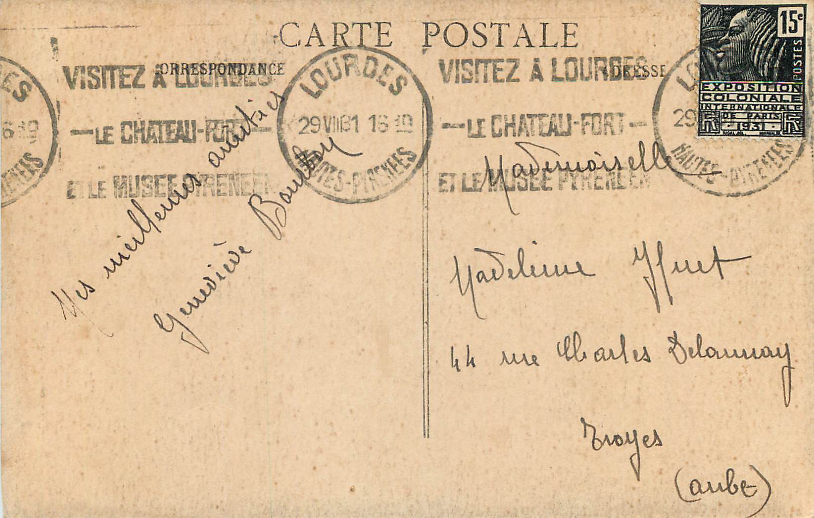 CPA Lourdes gare et funiculaire du pic de jer — Rückseite