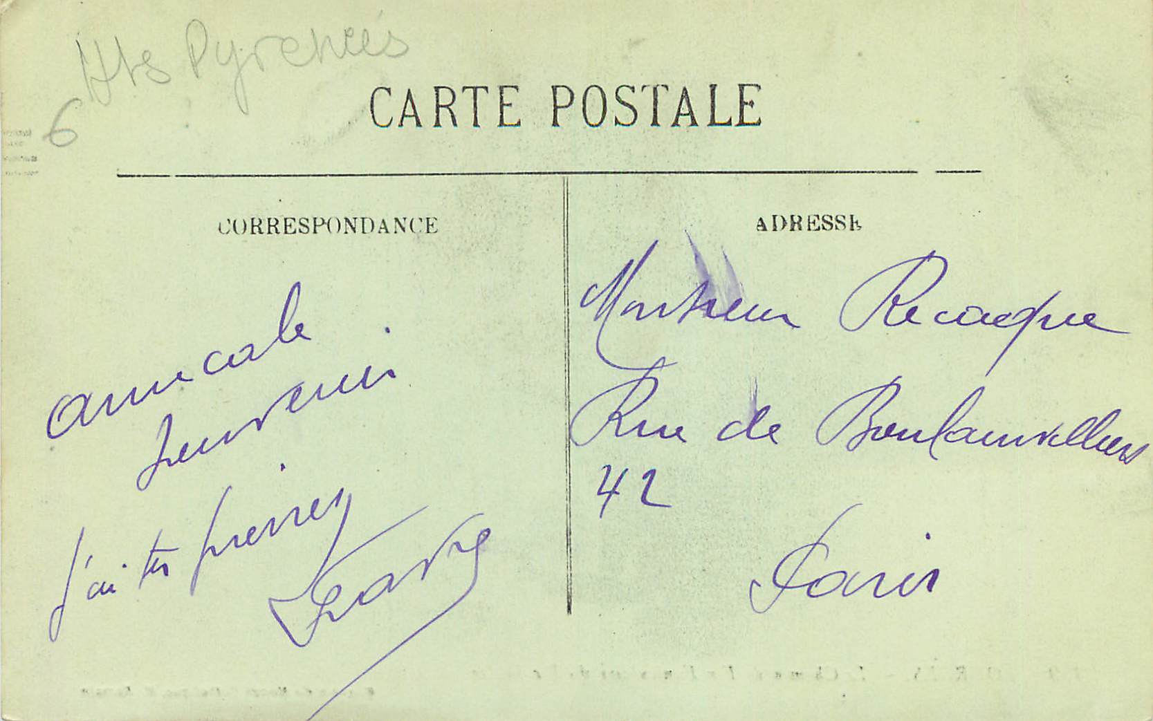CPA Lourdes le chemin de fer funiculaire du pic du jer — Verso