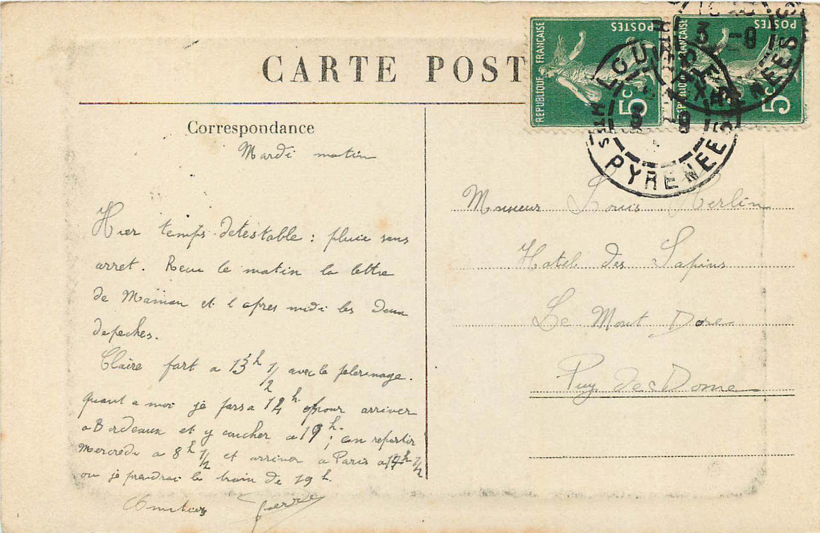 CPA Lourdes vue generale — Verso