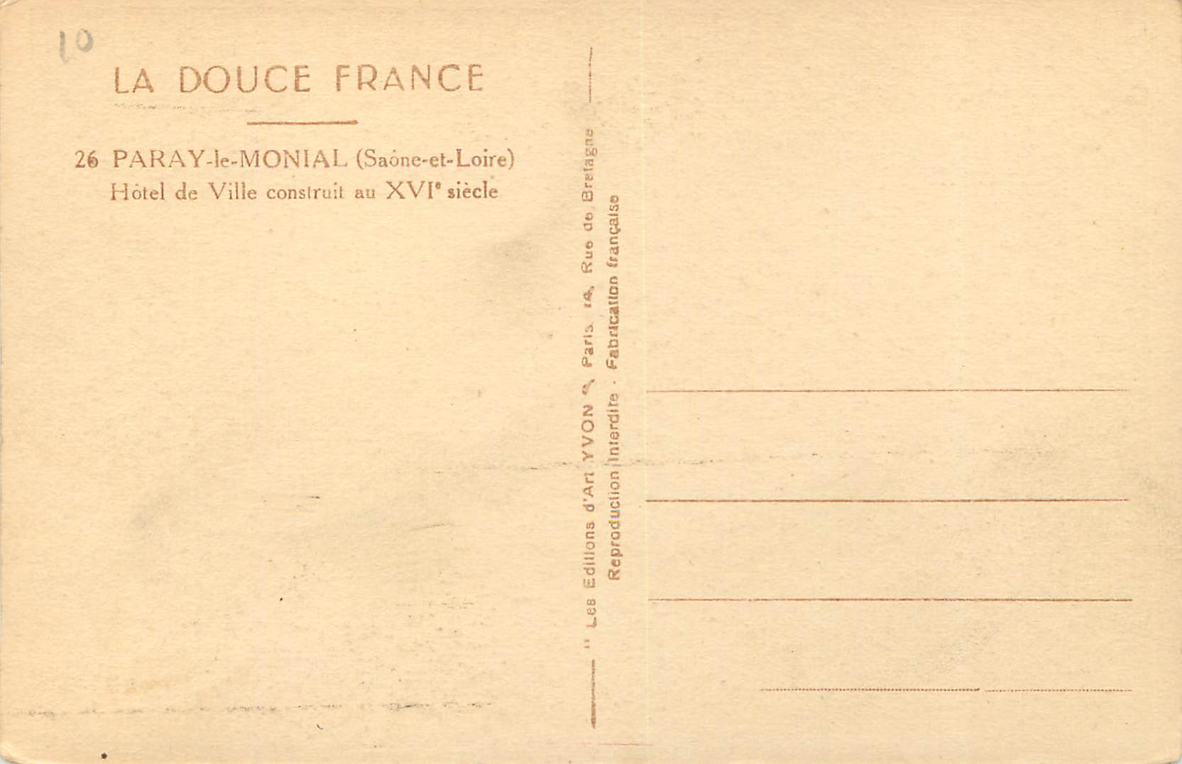 CPA Paray le monial (Saone et loire) hotel de ville construit au XVIe s — Rückseite