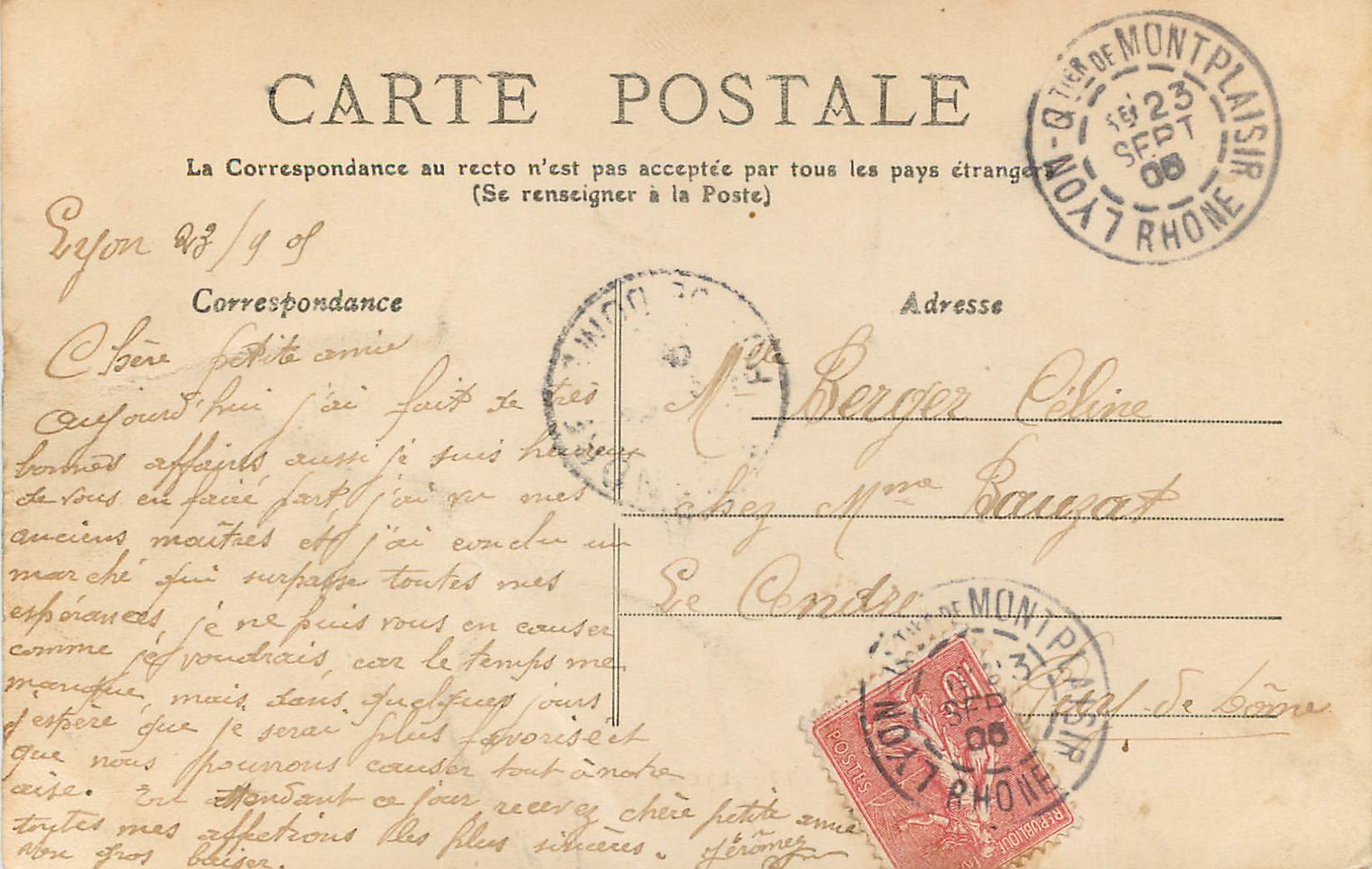 CPA Lyon pont morand — Verso