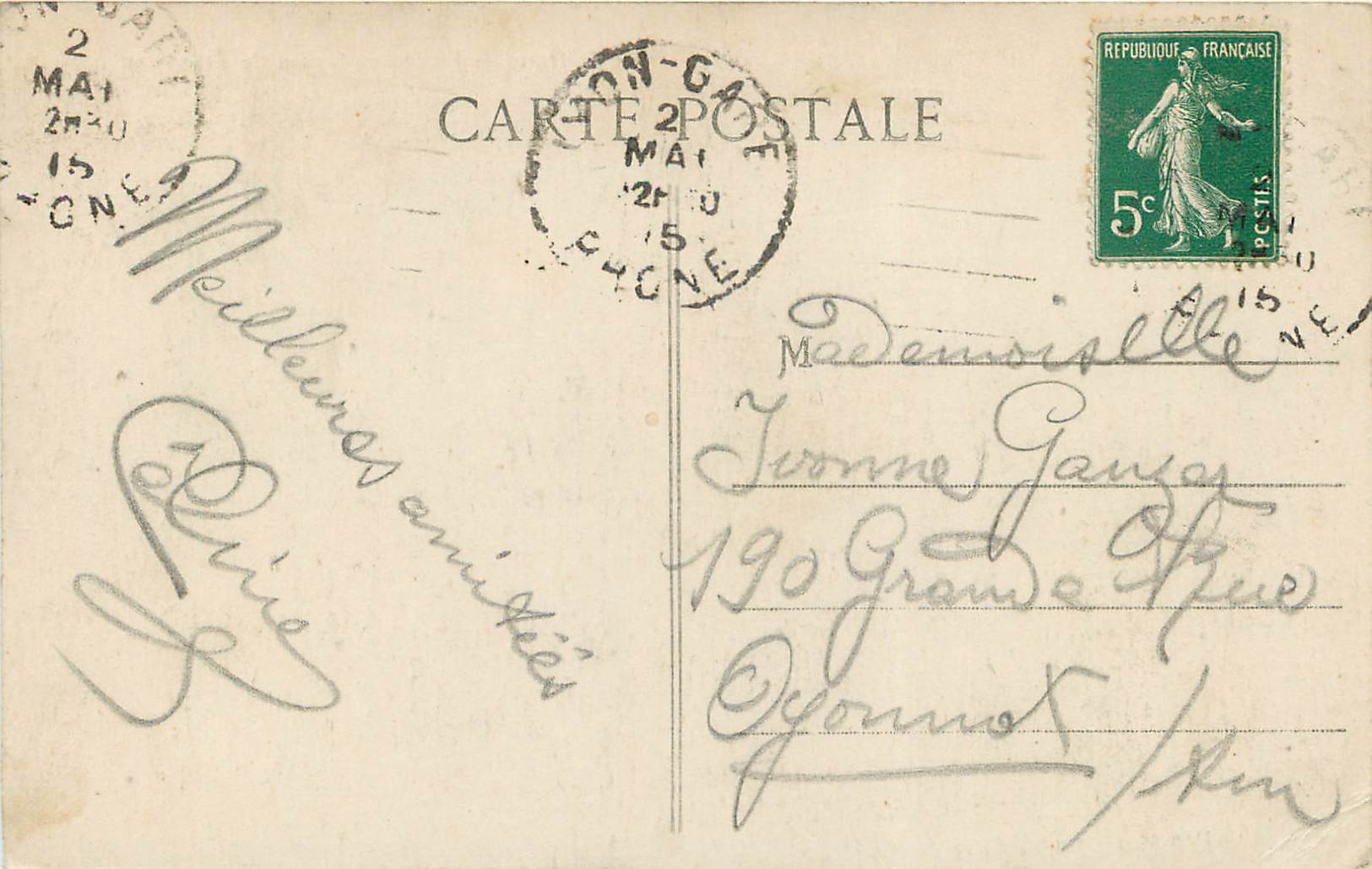 CPA Lyon pont du palais de justice et coteau de fourviere — Verso