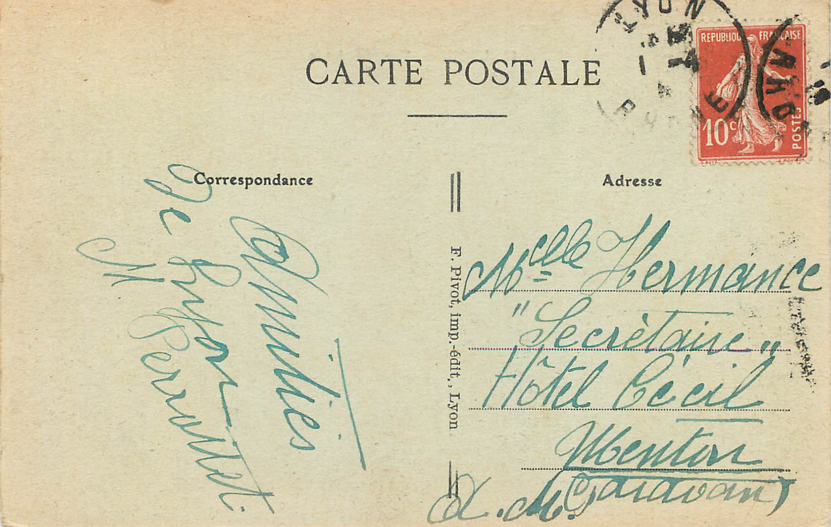 CPA Lyon vue generale — Verso