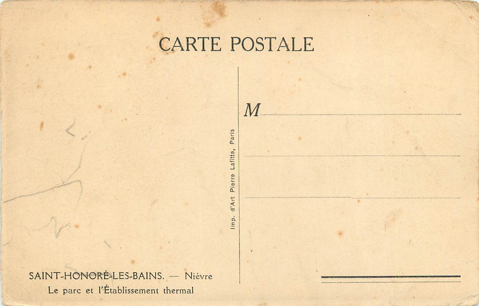 CPA St Honore les bains Nievre le parc et l'etablissement thermal — Rückseite