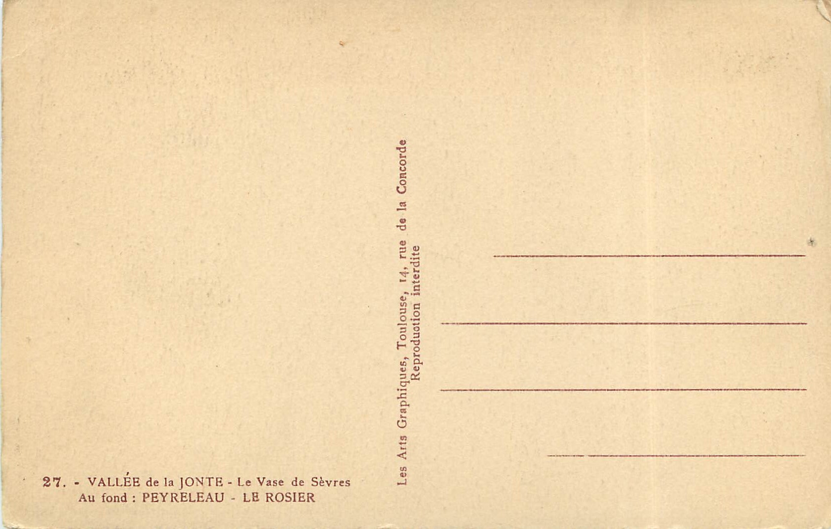 CPA Vallee de la jonte le vase de Sevres au fond peyreleau le rosier — Rückseite