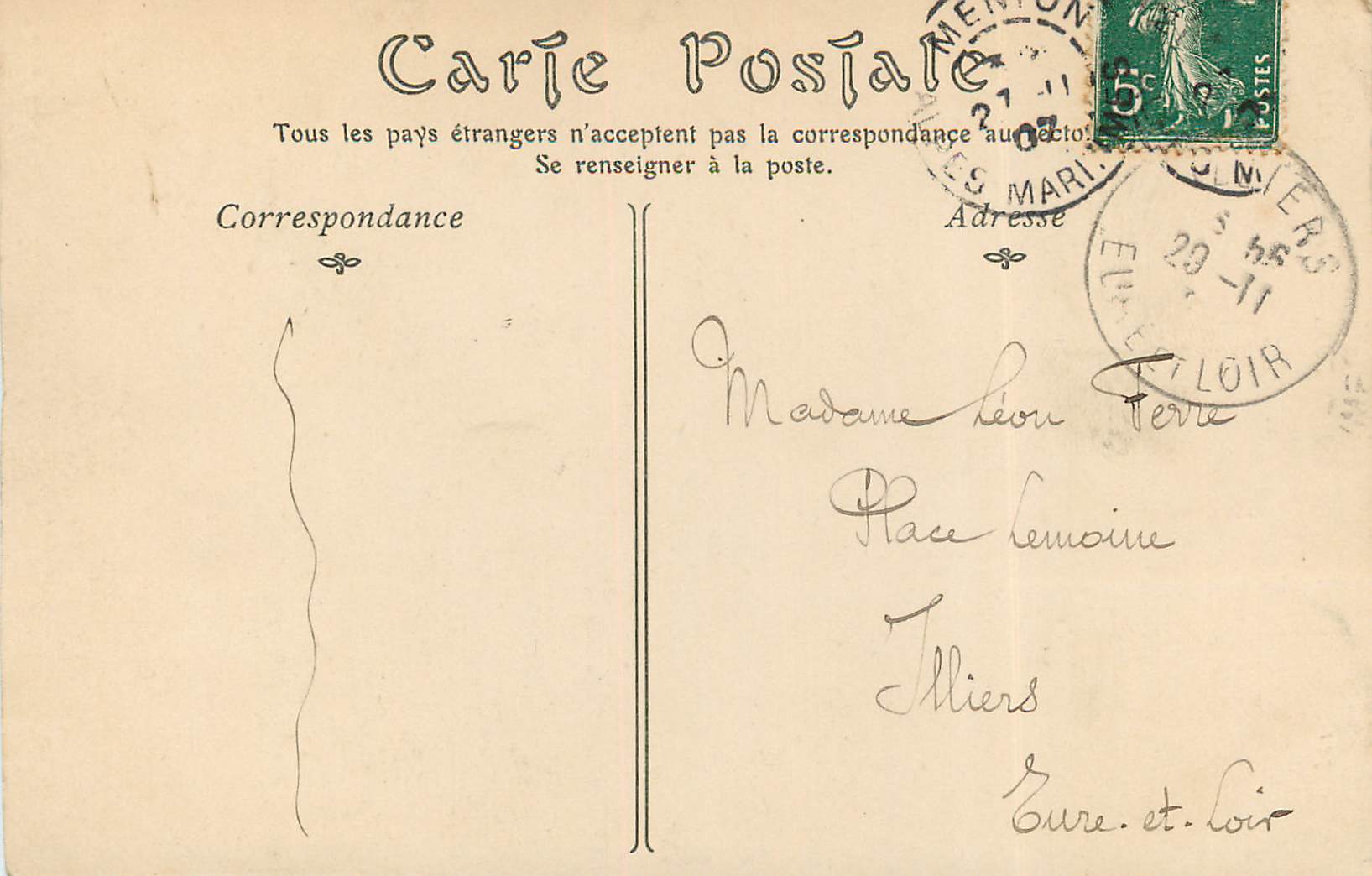 CPA Menton le pont saint Louis — Rückseite