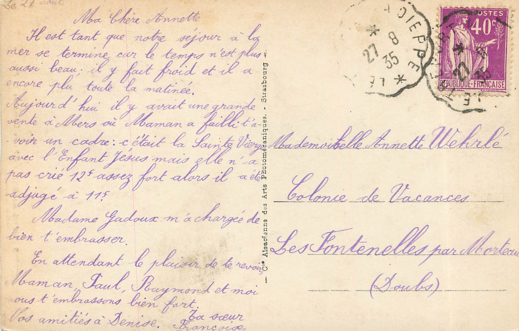 CPA Mers-les-Bains Notre-Dame de la Falaise — Verso