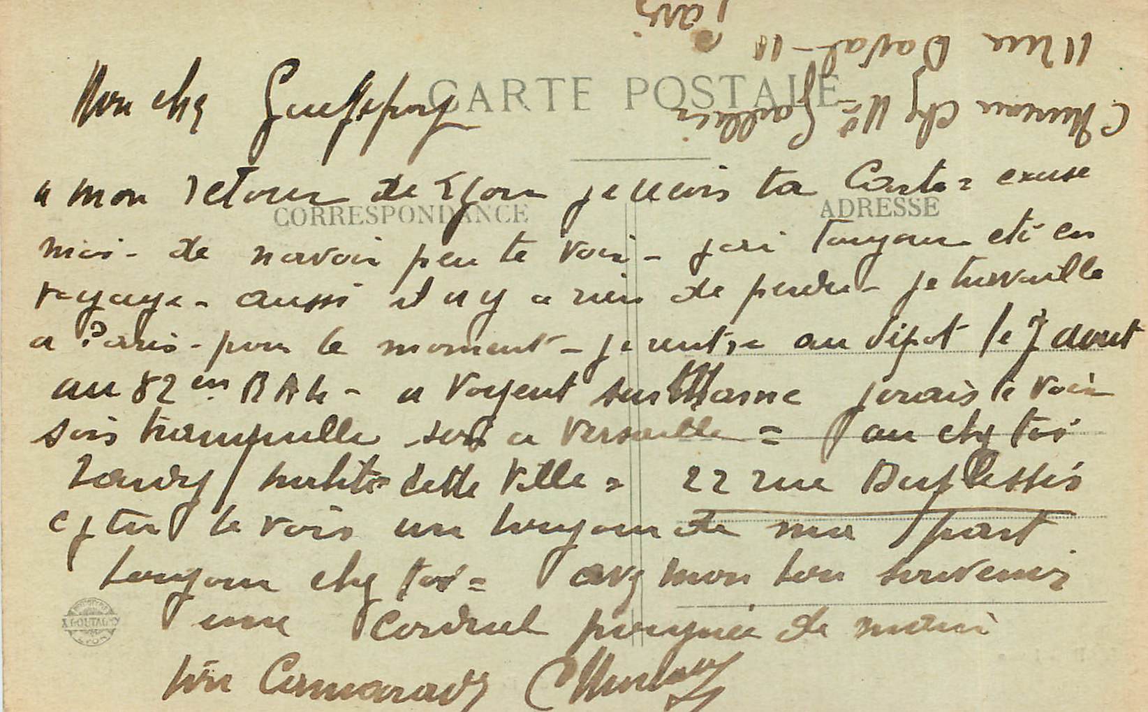 CPA Lyon La Gare de Perrache — Verso