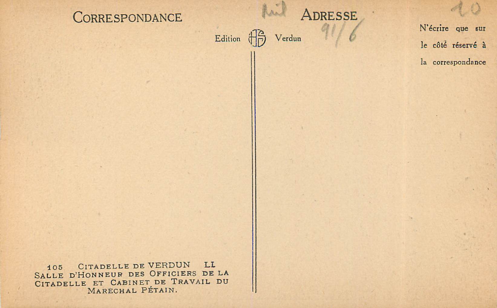 CPA Citadelle de Verdun Salle d'Honneur des Officiers de la Citadelle Militaria — Verso