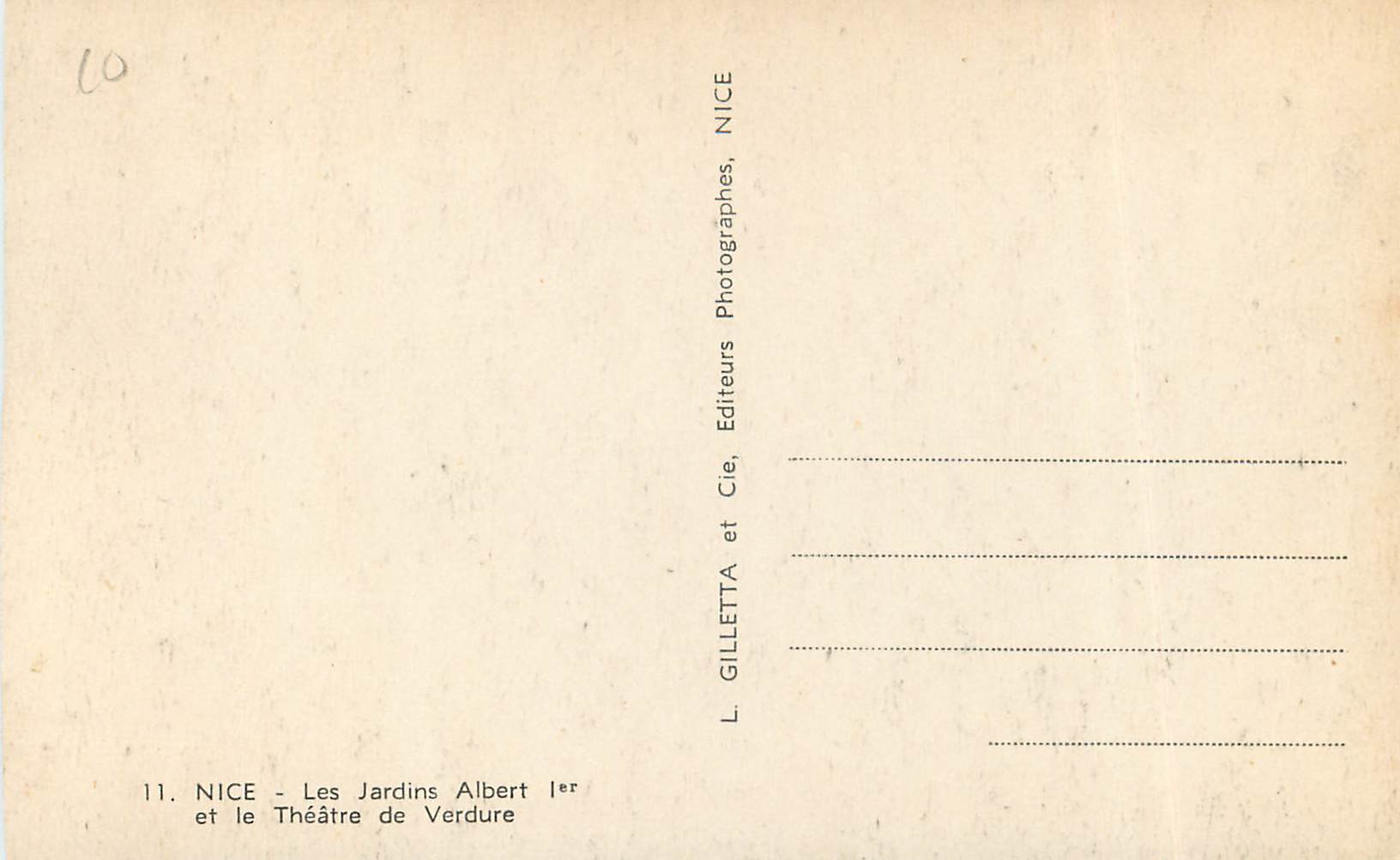 CPA Nice Les Jardins Albert Ier et le Theatre de Verdure — Verso