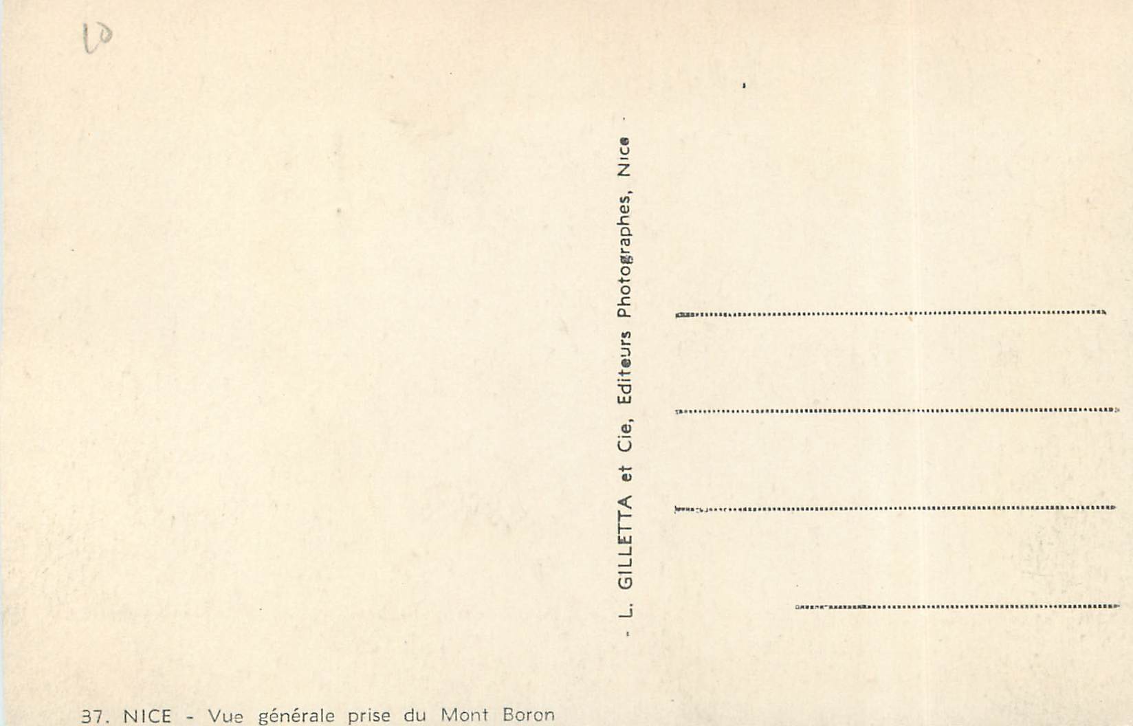 CPA Nice Vue generale prise du Mont Boron Bateau — Verso