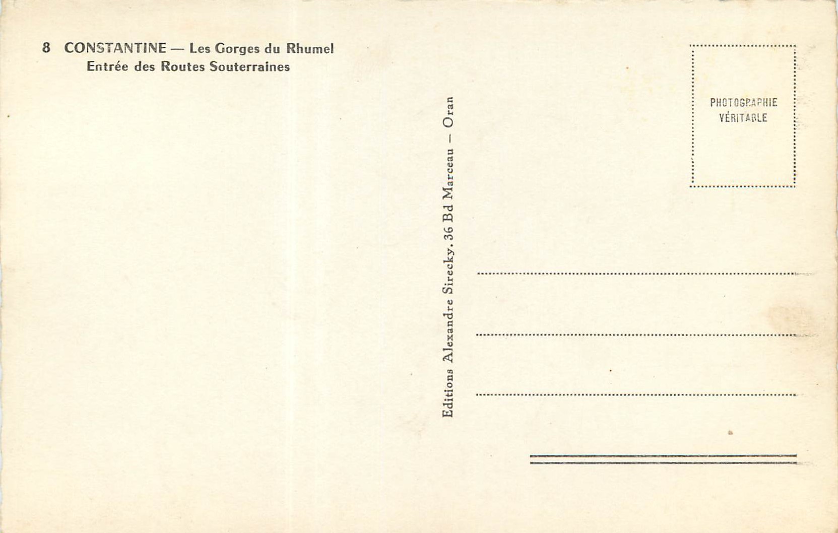 CPM Constantine Les Gorges du Rhumel Entree des Routes Souterraines — Back