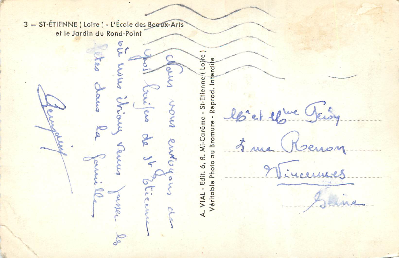 CPM Bon souvenir de Saint Etienne (Loire) L'Ecole des Beaux-Arts et le Jardin de Rond-Point — Rückseite