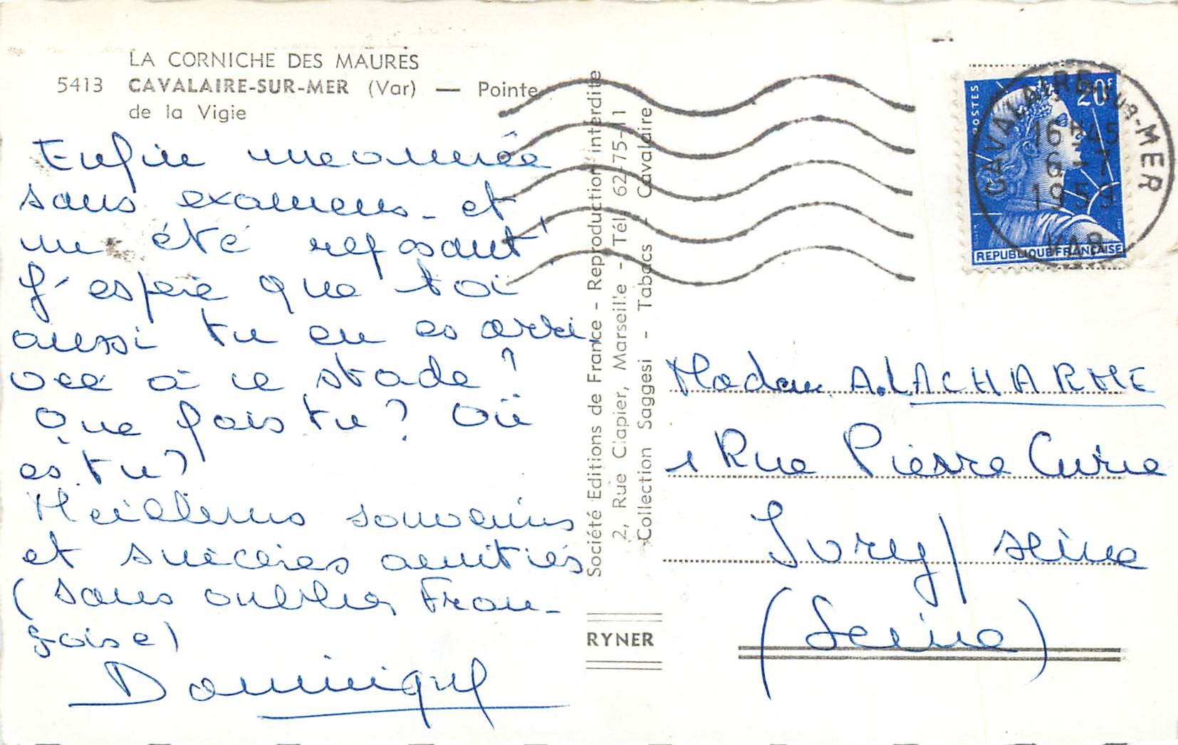 CPM Cavalaire-Sur-Mer (Var) Pointe de la Vigie — Rückseite