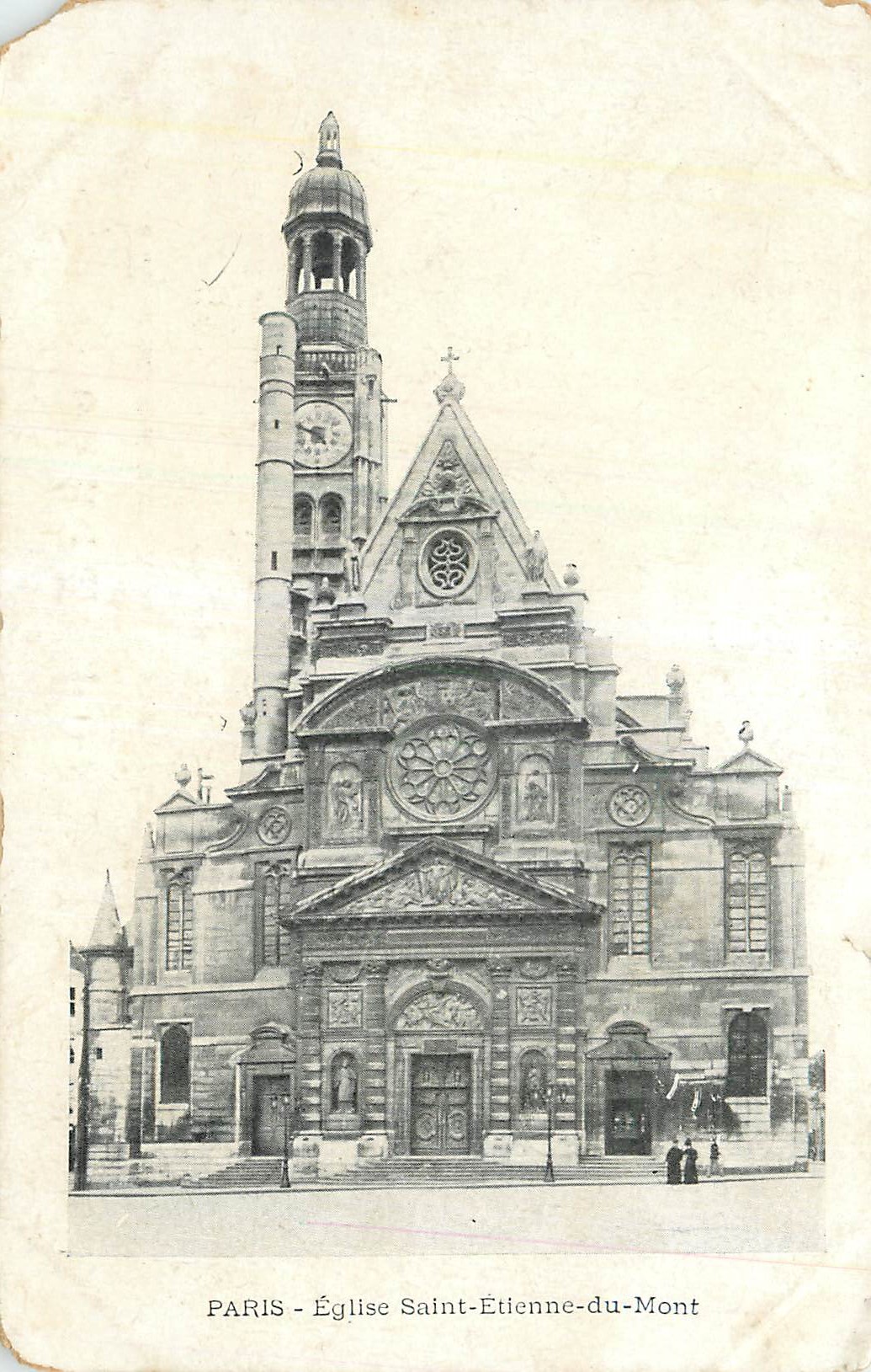 Paris - Église Saint-Étienne-du-Mont — vue de la façade avec son clocher et rosace