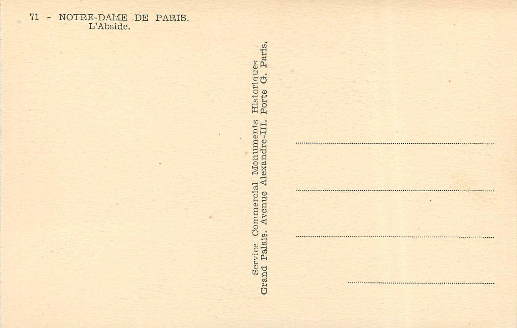 Notre-Dame de Paris — Die Apse — Service Commercial Monuments Historiques, Grand Palais, Avenue Alexandre-III, Paris — Rückseite