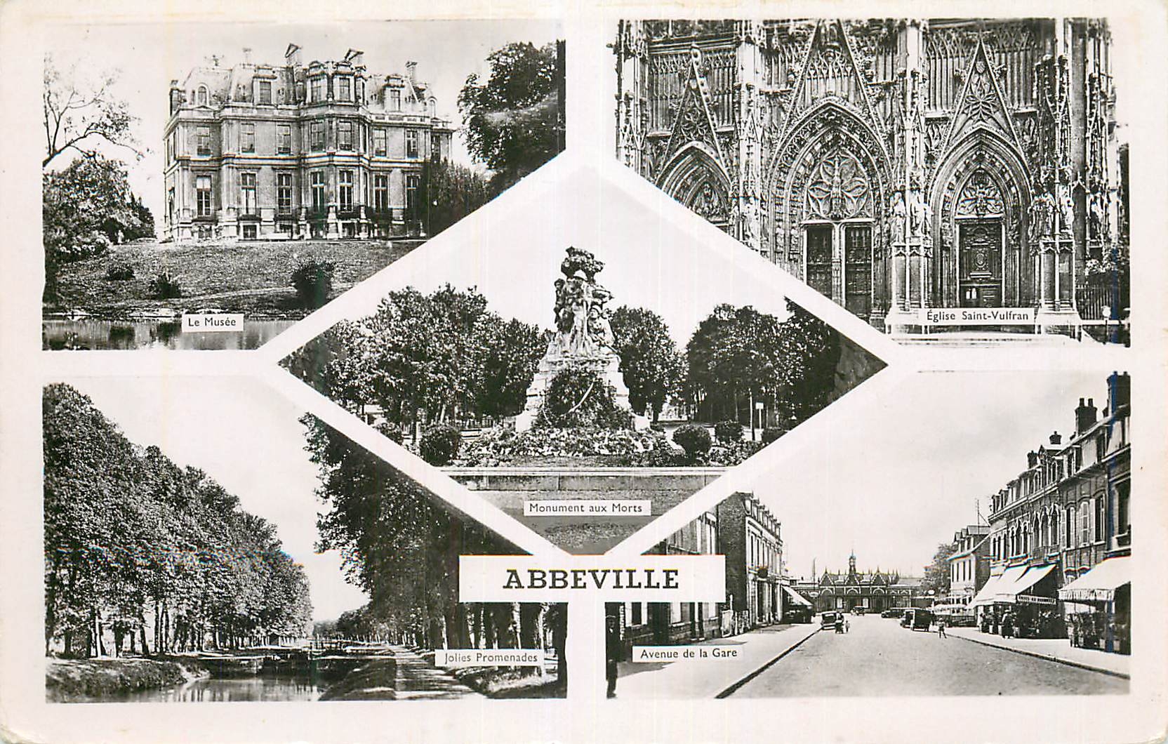 CPM Abbeville Le musee Eglise Saint Vultras Jolies promenades Avenue de la gare