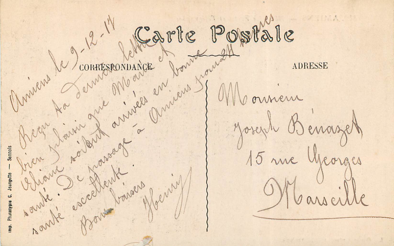 CPA Amiens Hotel des Postes et Telegraphes — Back