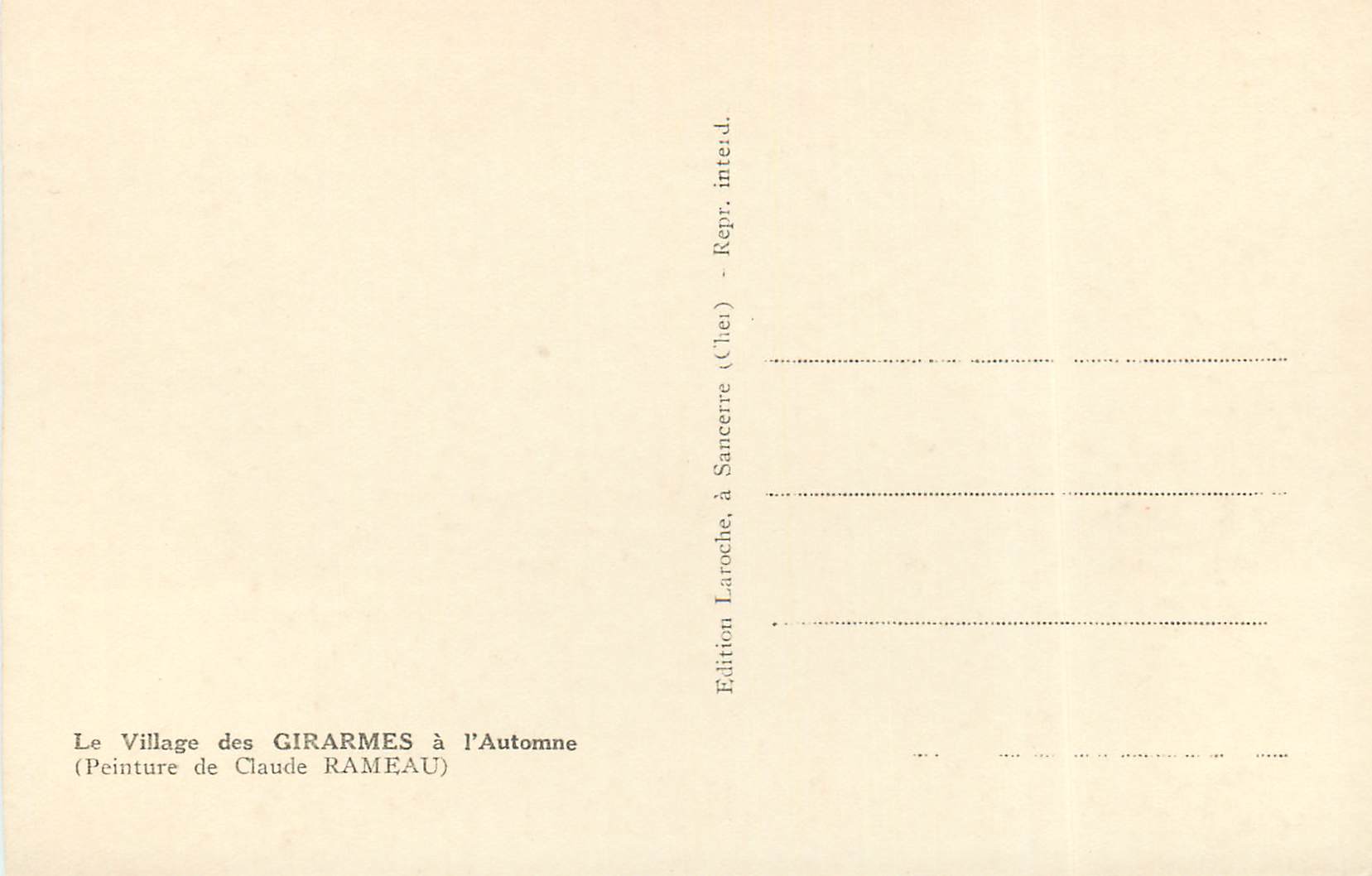 Village des Girarmes à l'Automne — Peinture de Claude Rameau — Édition Laroche — Rückseite