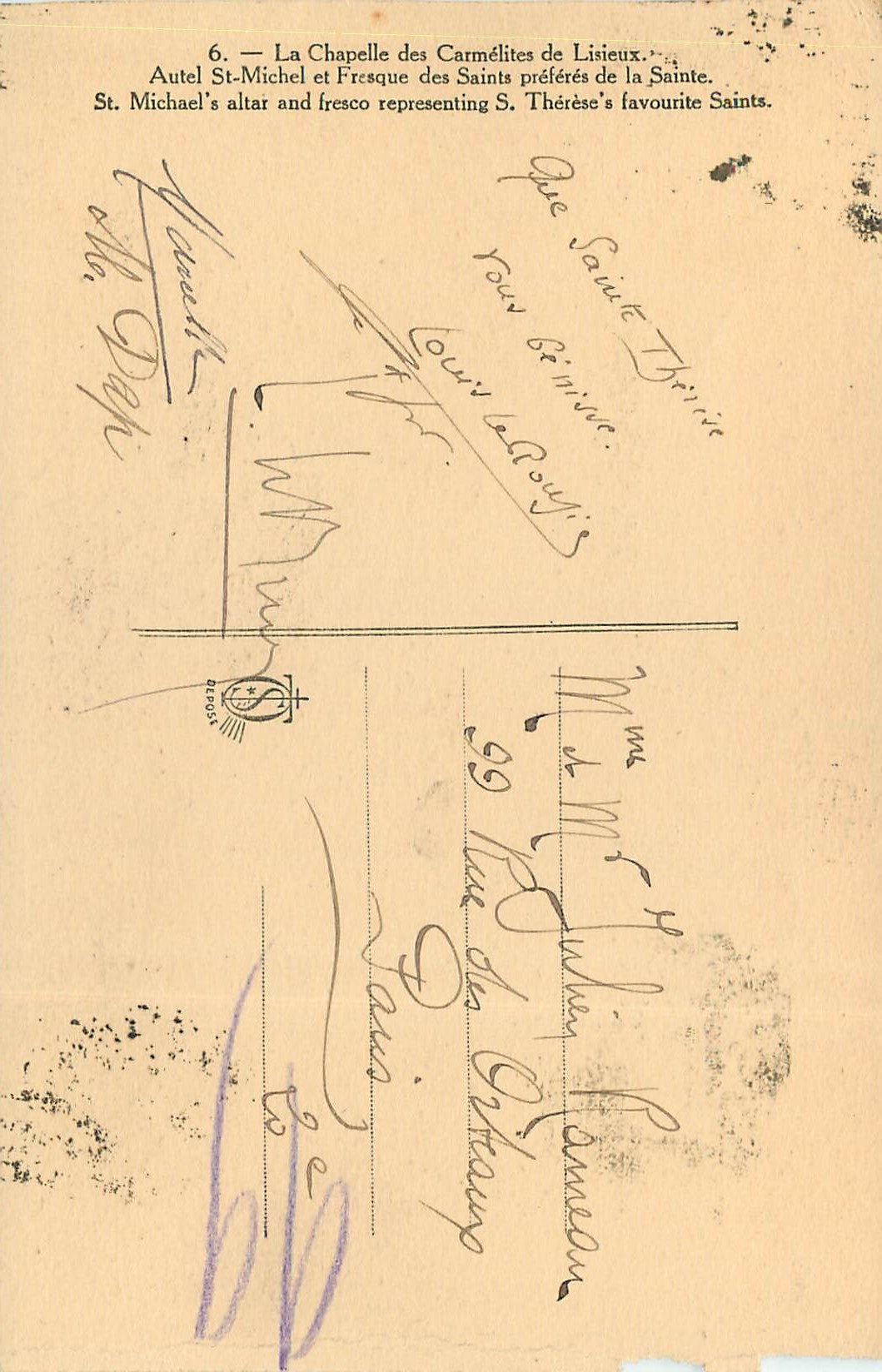 CPA La Chapelle des Carmelites de Lisieux — Verso