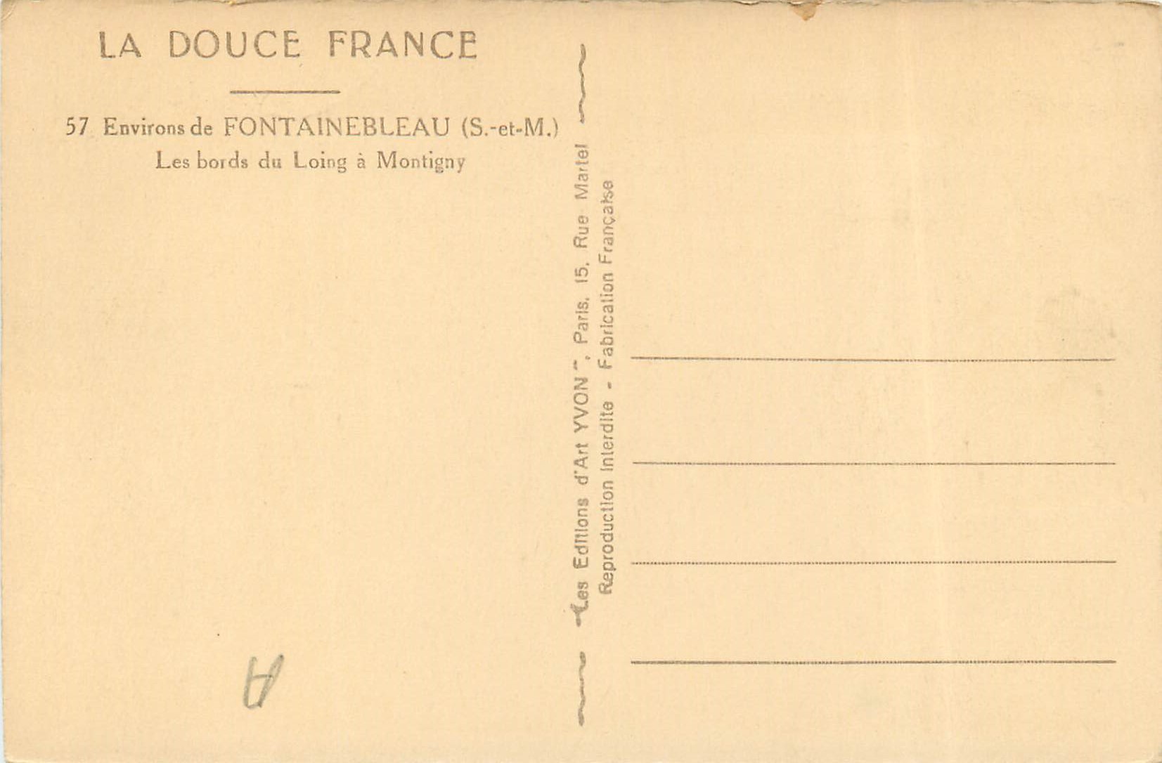 Die Ufer des Loing in Montigny — Umgebung von Fontainebleau (S.-et-M.) — Éditions Yvon — Rückseite