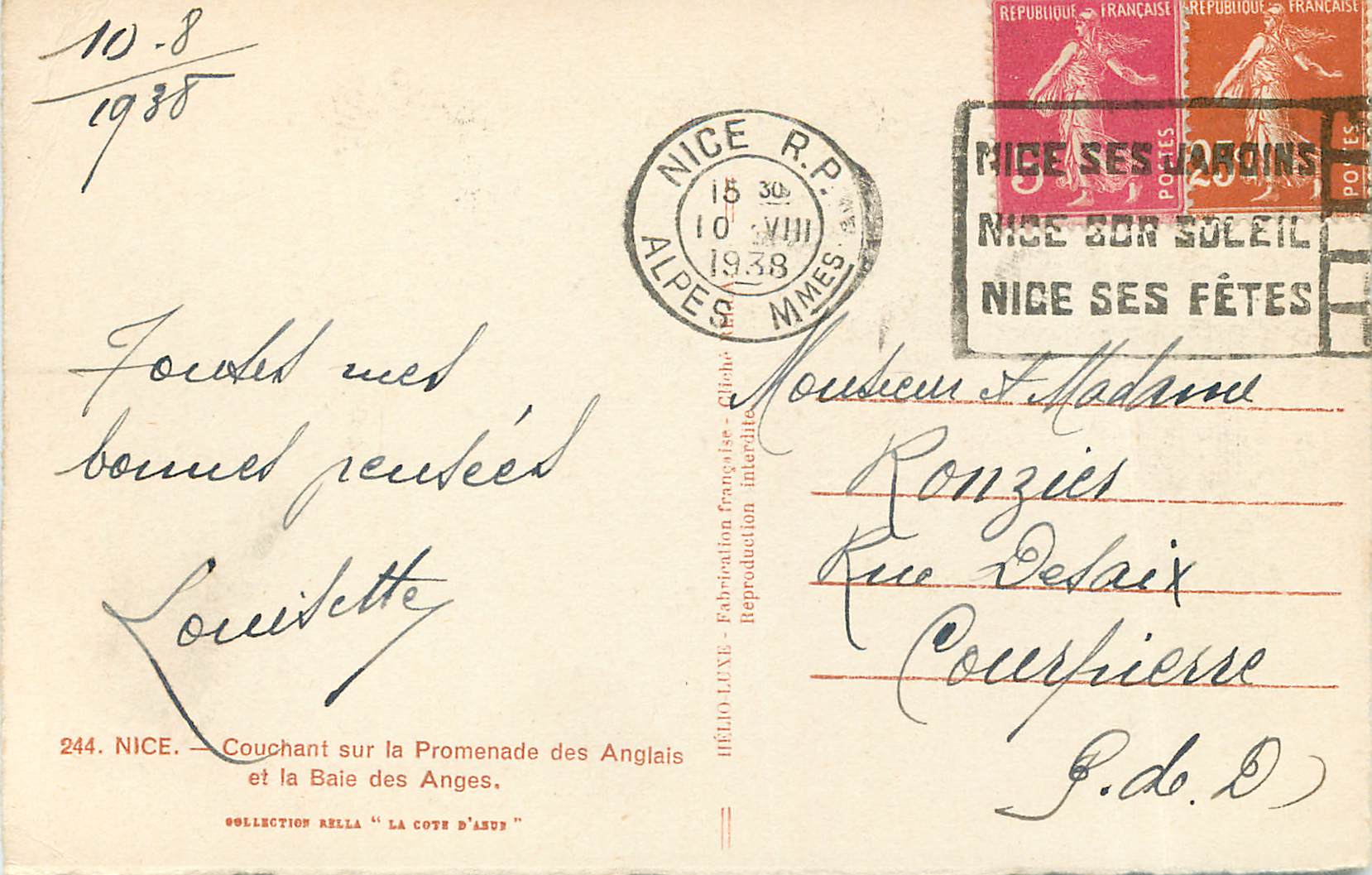 CPA Nice Couchant sur la Promenade des Anglais et la Baie des Anges — Verso