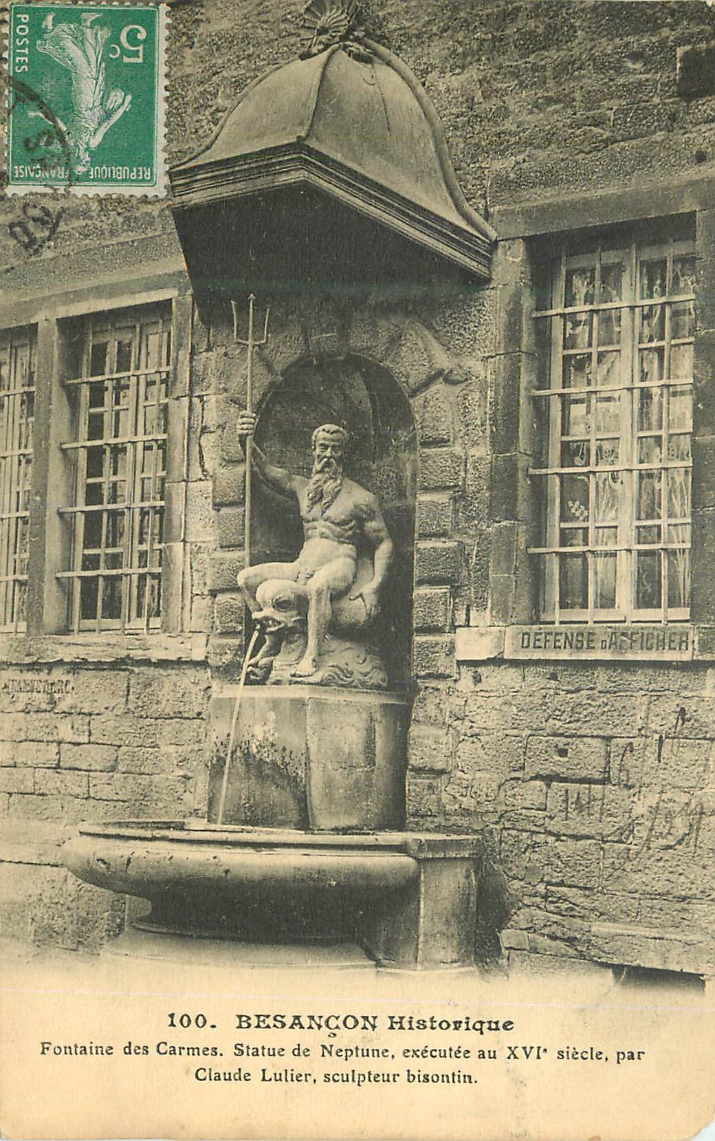 CPA Besancon Historique Fontaine des Carmes Statue de Neptune