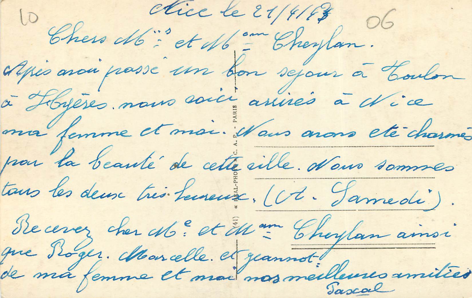 CPA Nice Le Quai du Midi et le Monument aux Morts — Rückseite