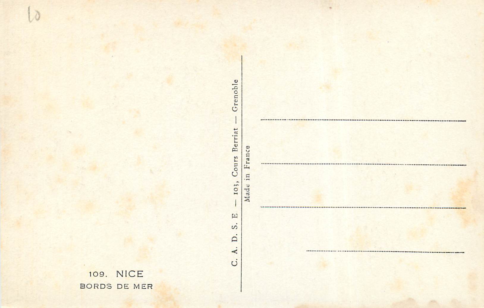 CPA Nice Bords de Mer — Verso