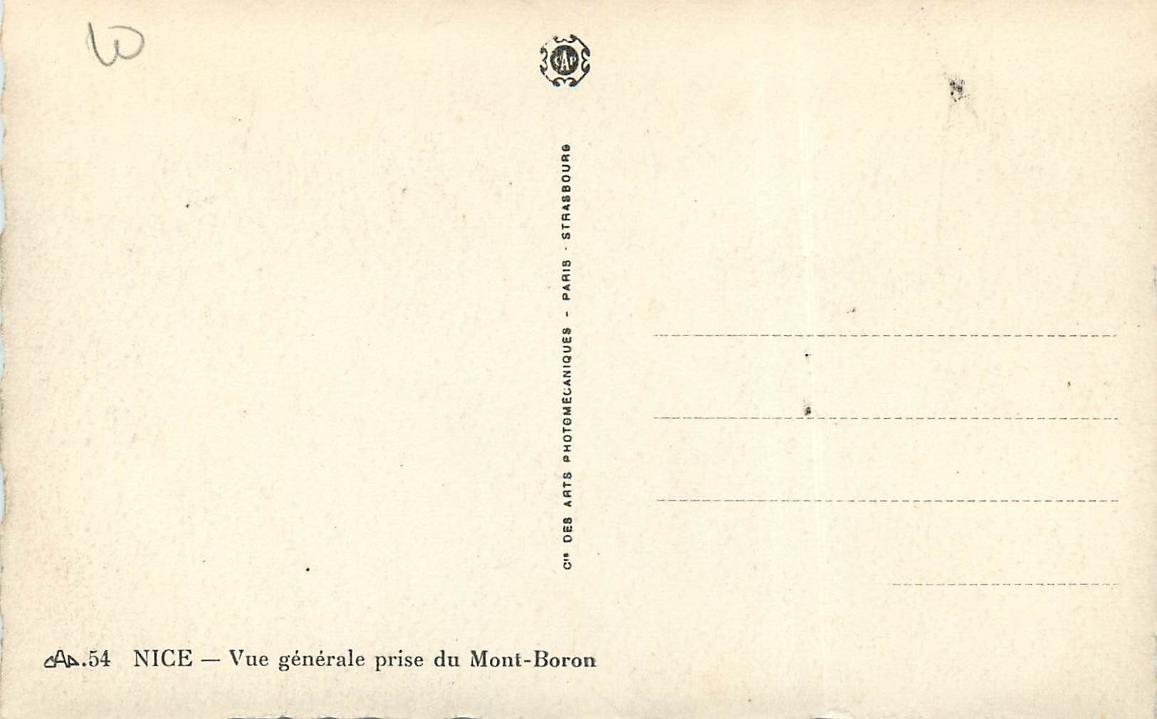 CPA Nice Vue generale prise du Mont-Boron — Verso