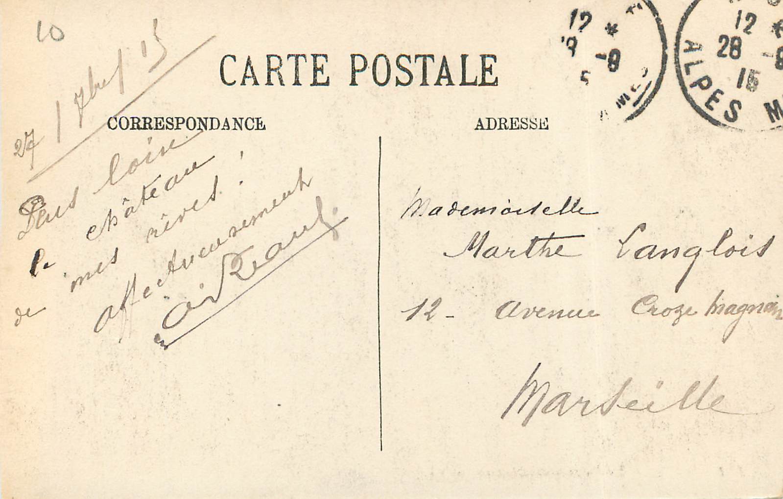 CPA Nice La Cascade du Chateau — Verso
