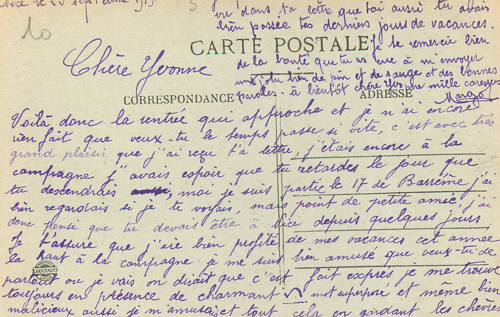 CPA Nice La Grotte Lion — Verso