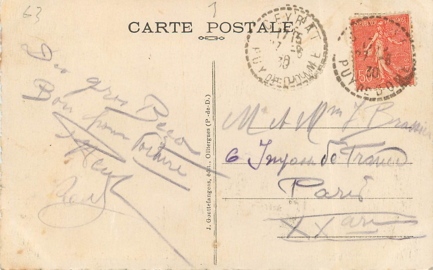 CPA Puy-De-Dome Clermont Ferrand Place de Jaude — Verso