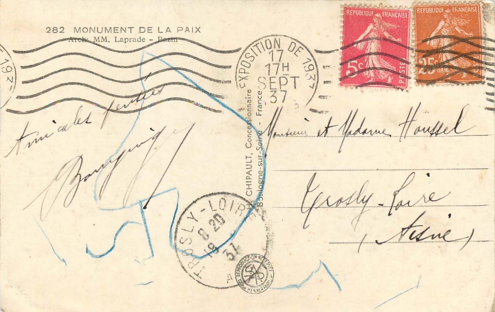 Monument de la Paix — Exposition Internationale Paris 1937 — Savon — Verso