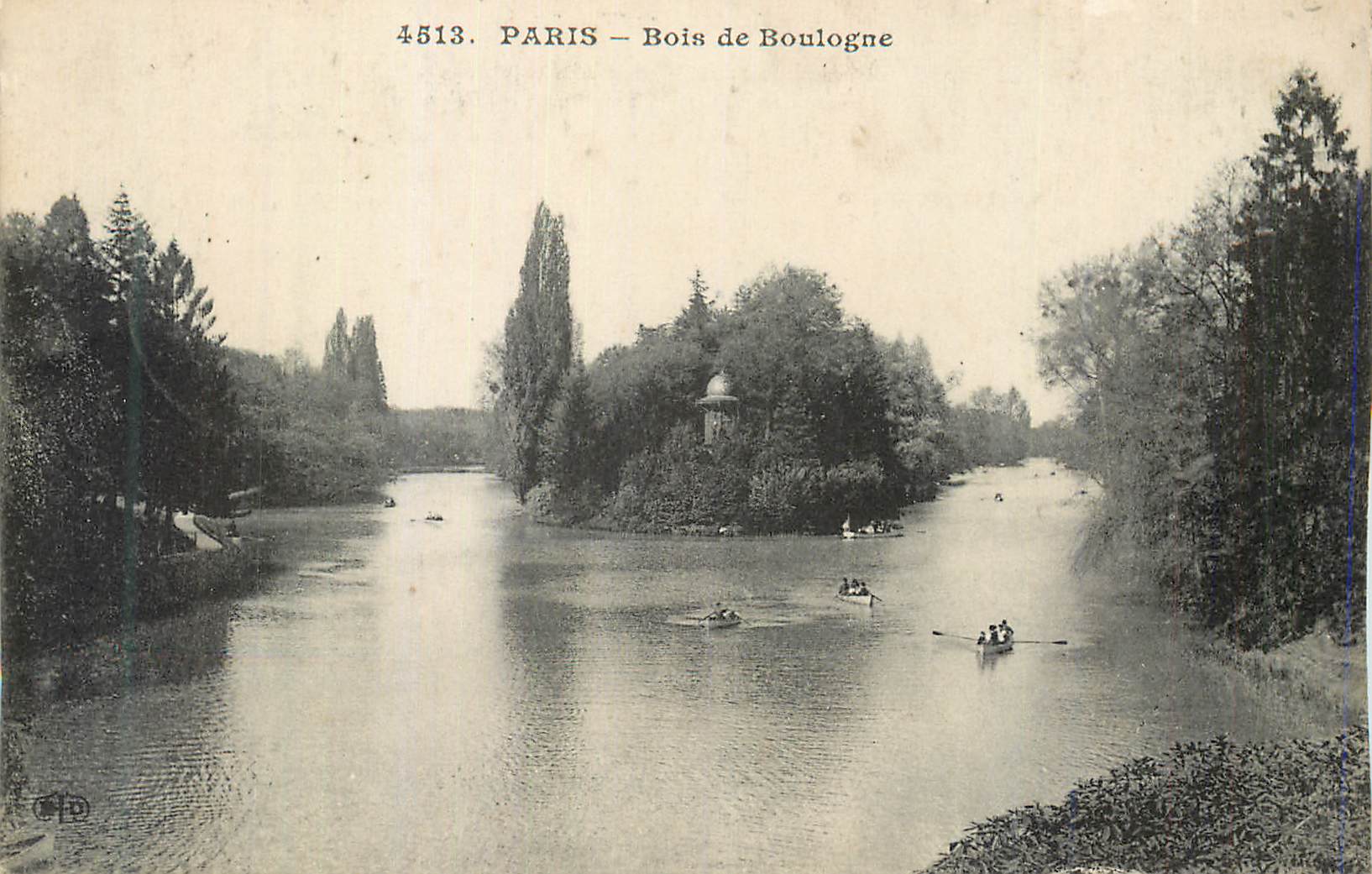 Paris — Bois de Boulogne — vue du lac avec rameurs — éditeur C. D. n° 4513