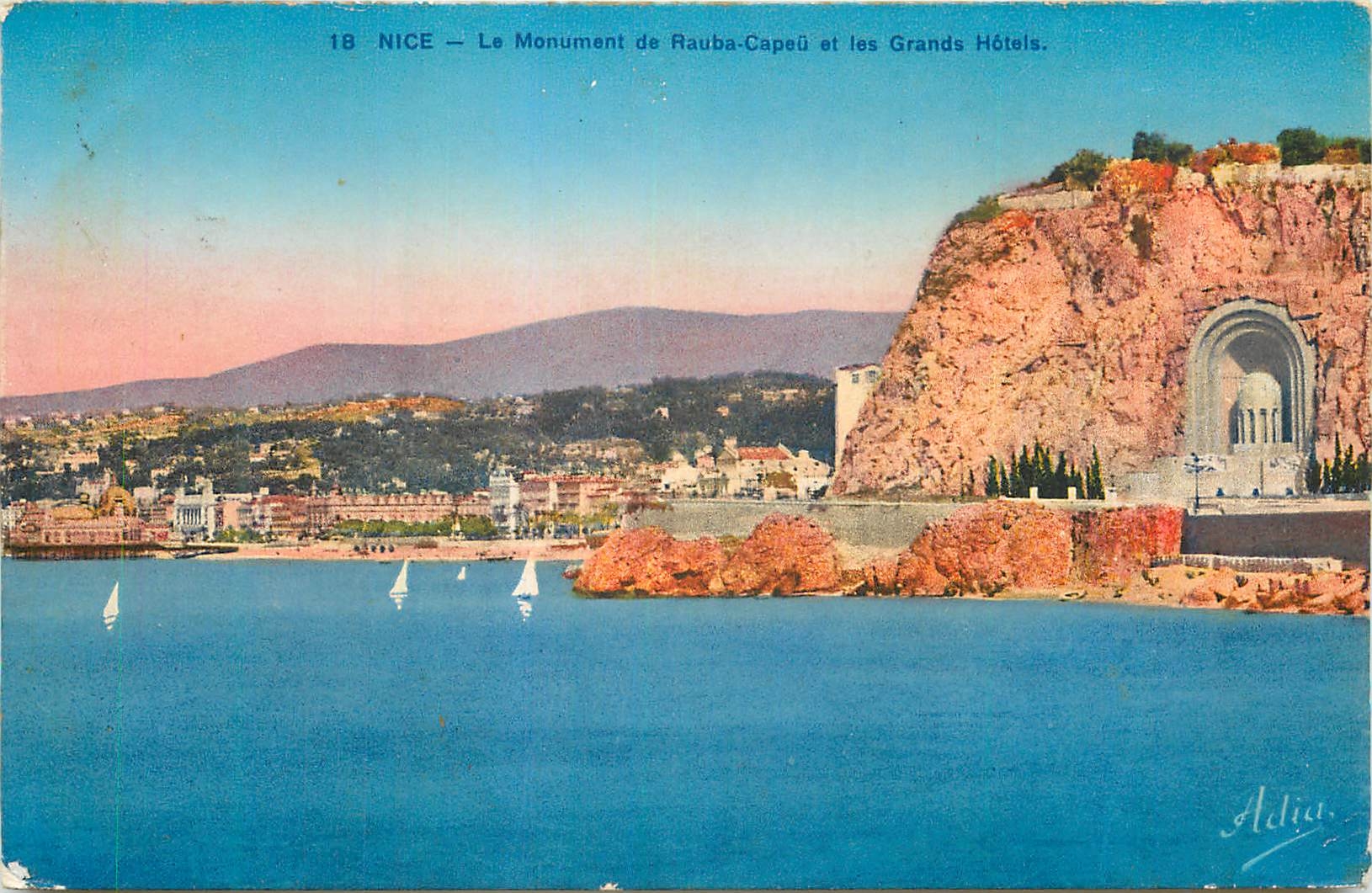 CPA Nice Le Monument de Rauba Capeu et les Grands Hotels