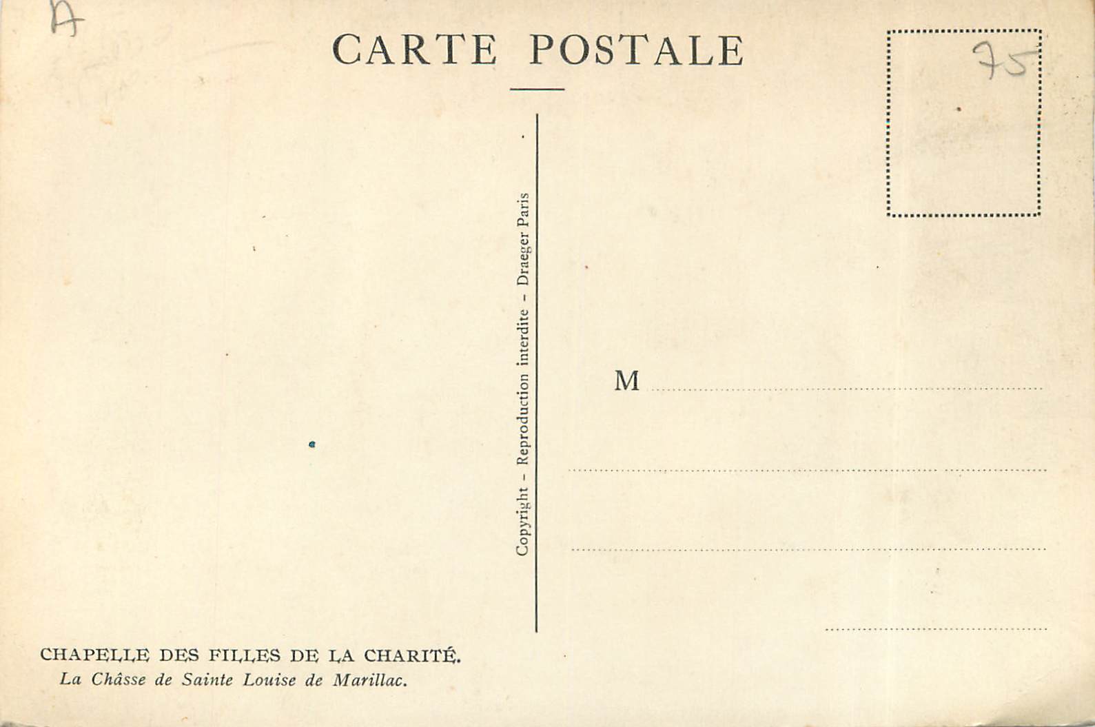 CPM Paris La Chasse de Sait Louise de Marillac — Rückseite