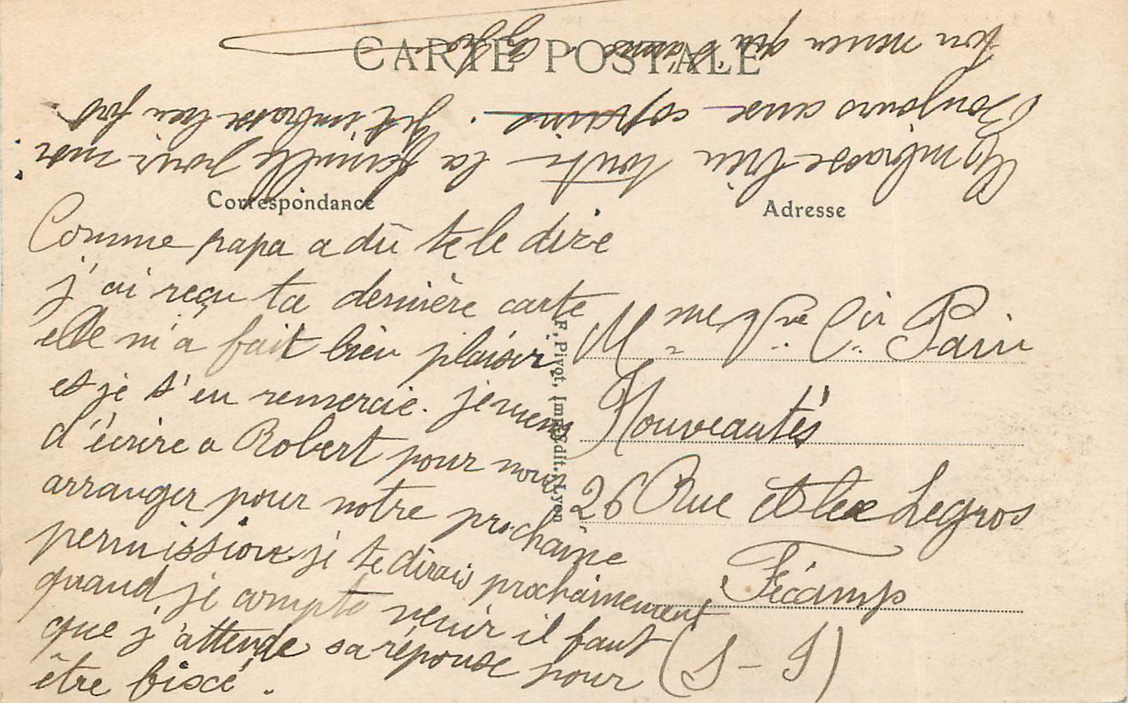 CPA Lyon Place Bellecour et Coteau de Fourviere — Verso