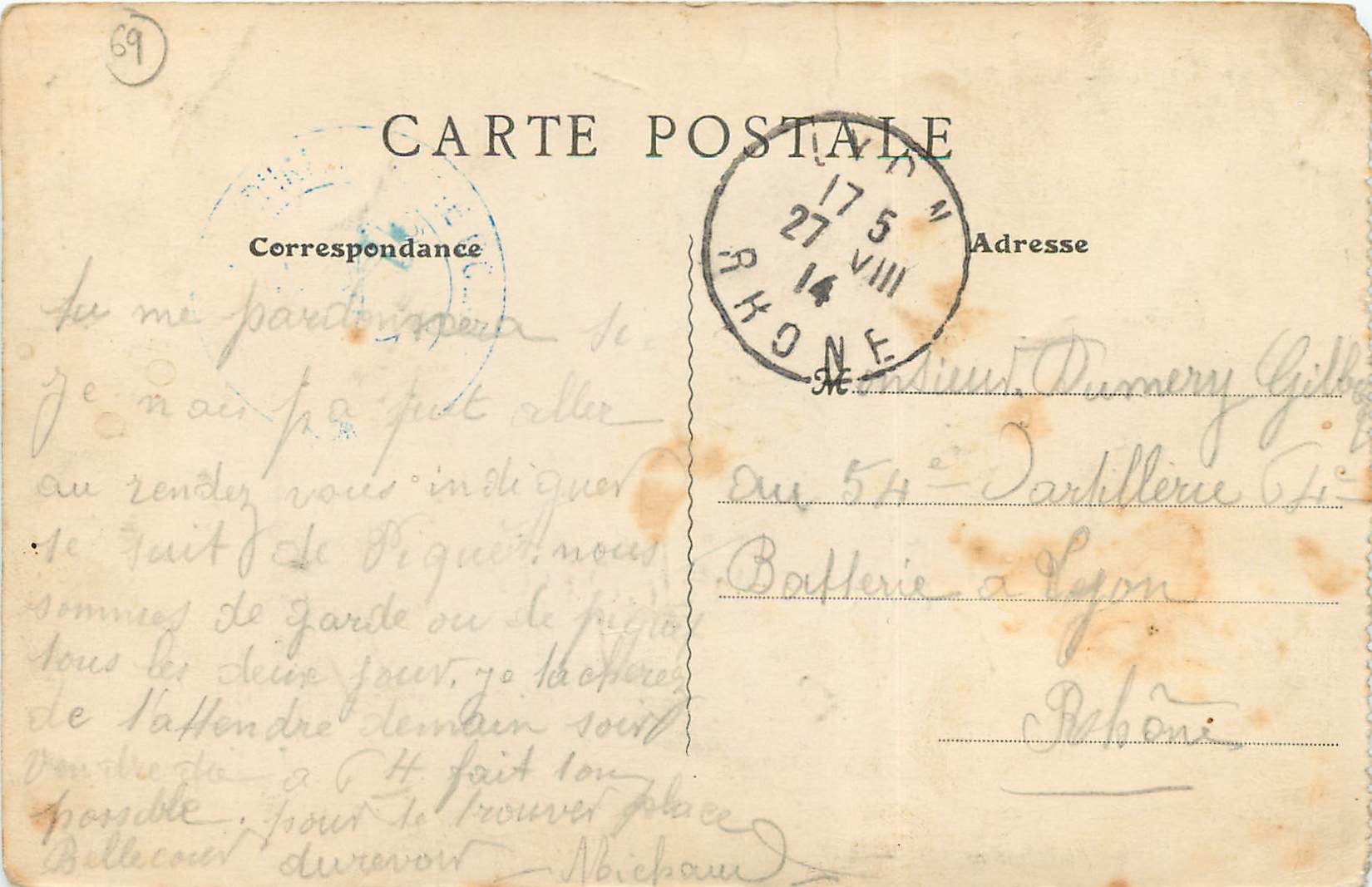CPA Lyon Place Bellecour — Verso