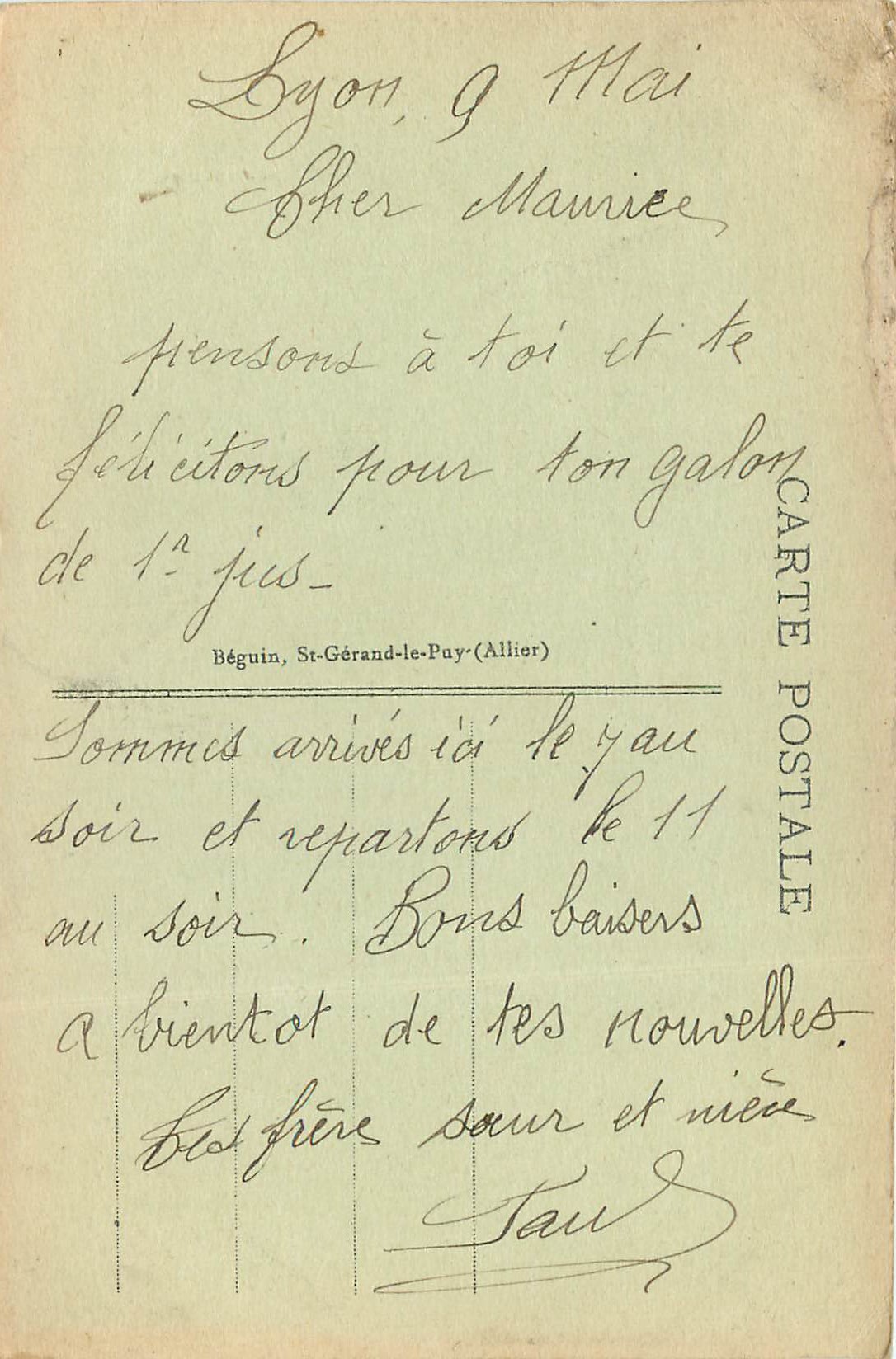 CPA Lyon Pont de la Guilloliere et Colline de Fourviere (Claire de lune) — Verso