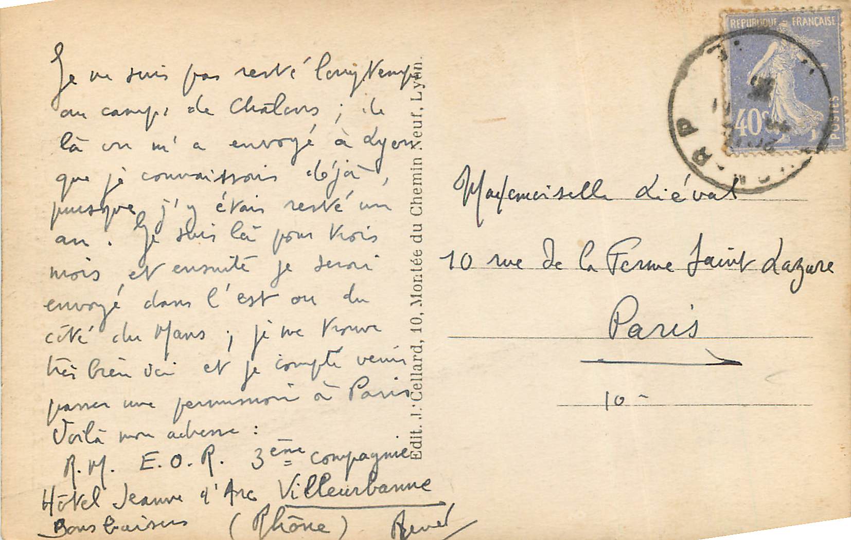 CPA Lyon Le Palais de Justice et la colline de Fourviere — Verso